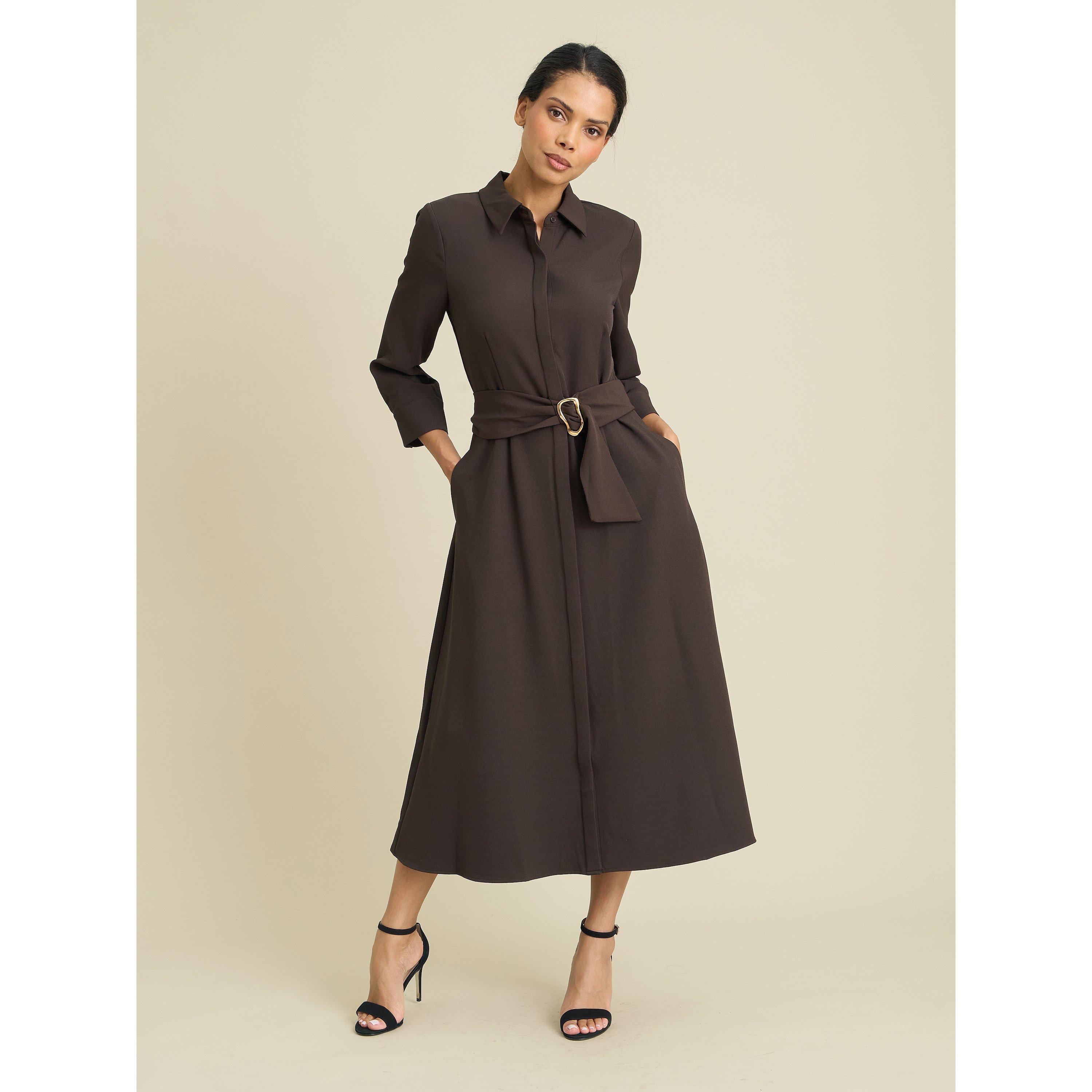 Brown - Gina Bacconi - Anabelle Belted Shirt Dress - 1