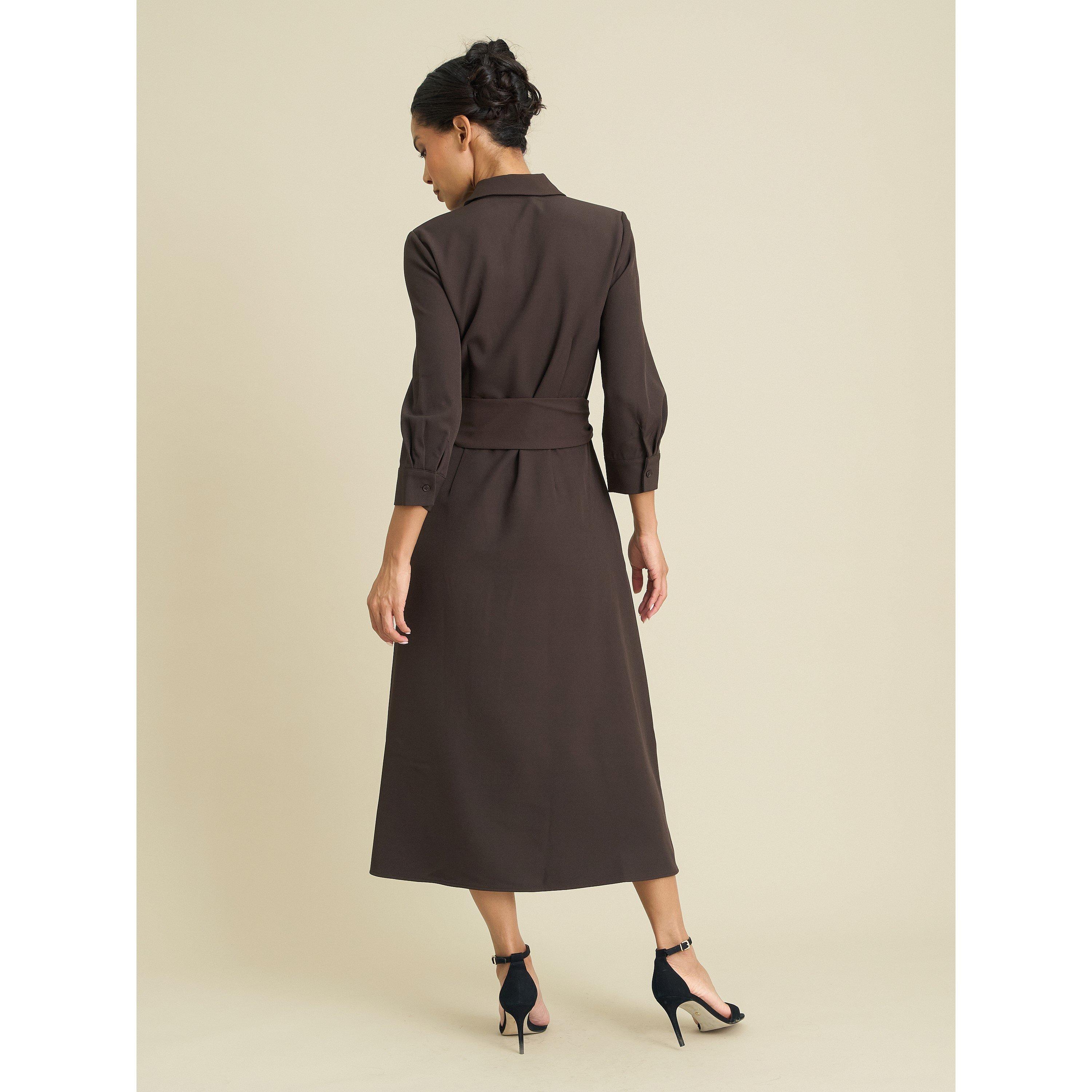 Brown - Gina Bacconi - Anabelle Belted Shirt Dress - 2