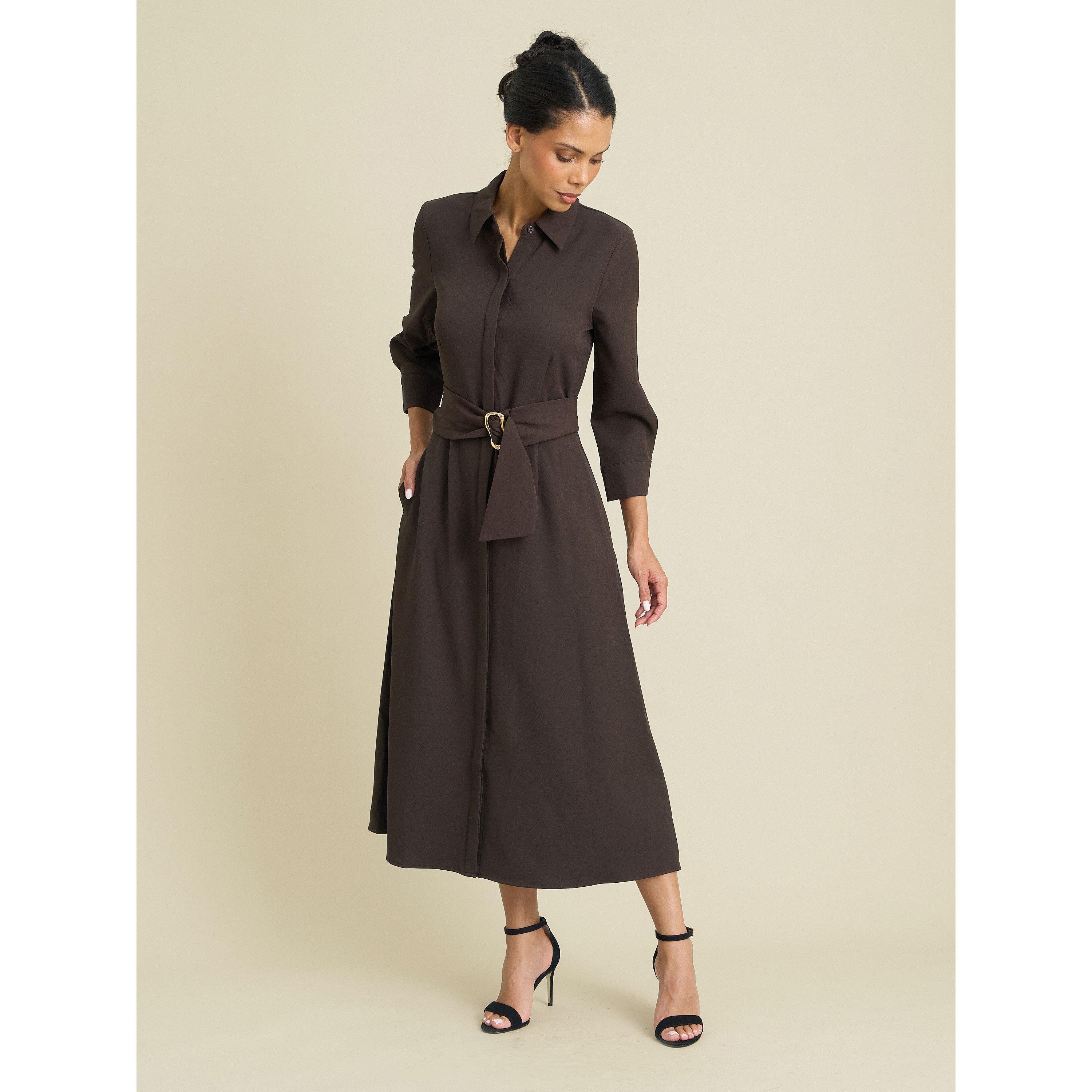 Brown - Gina Bacconi - Anabelle Belted Shirt Dress - 3