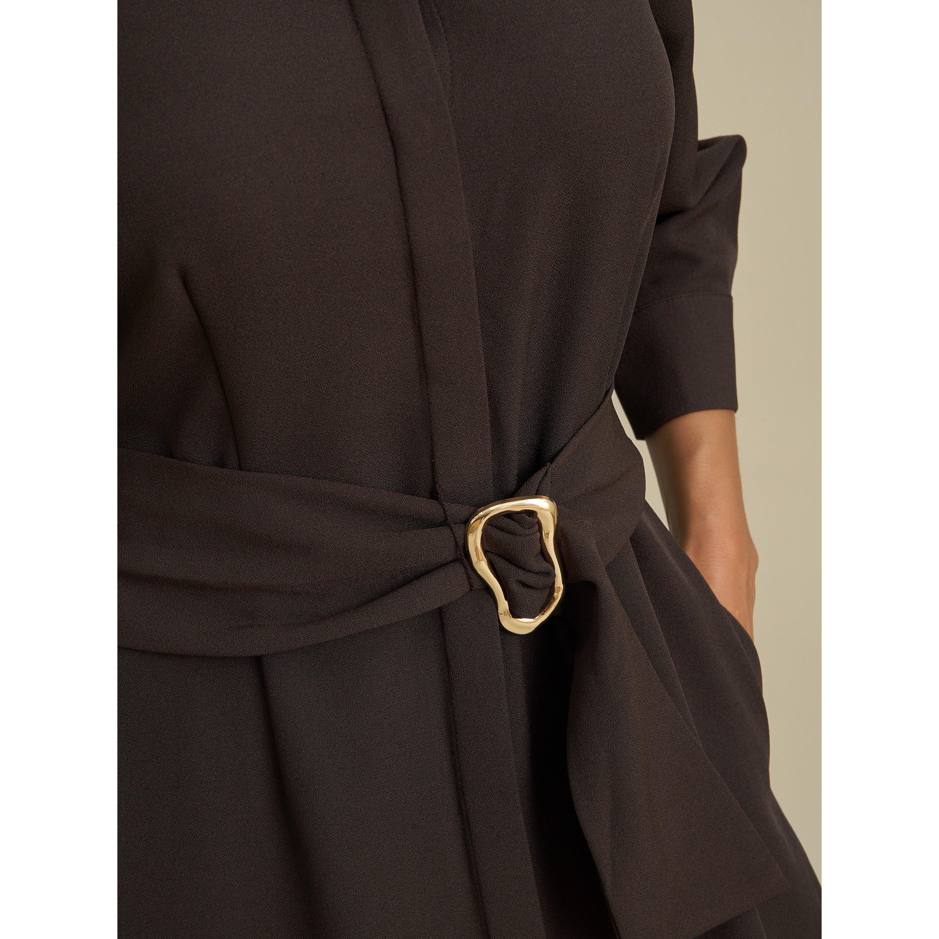 Brown - Gina Bacconi - Anabelle Belted Shirt Dress - 5