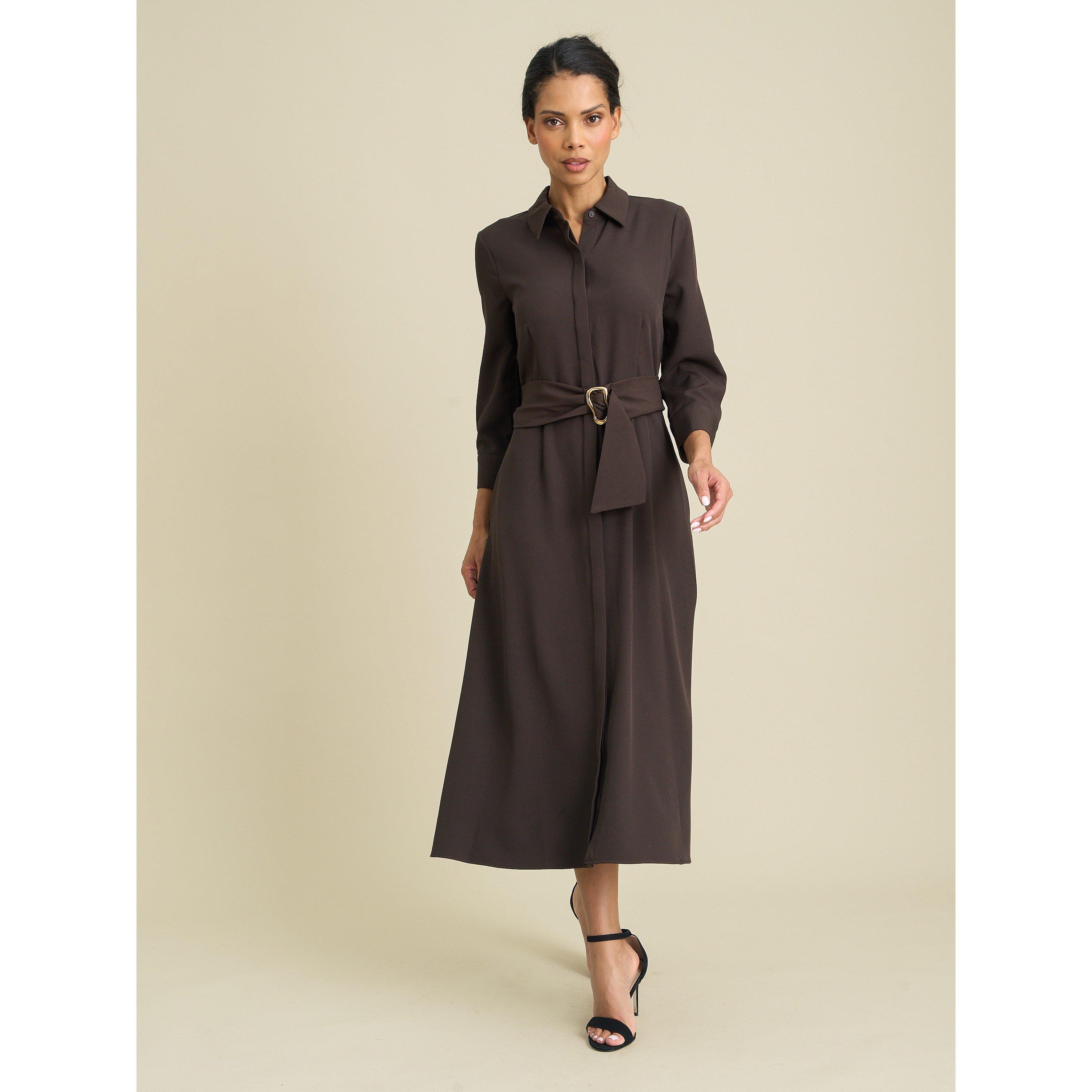 Brown - Gina Bacconi - Anabelle Belted Shirt Dress - 6