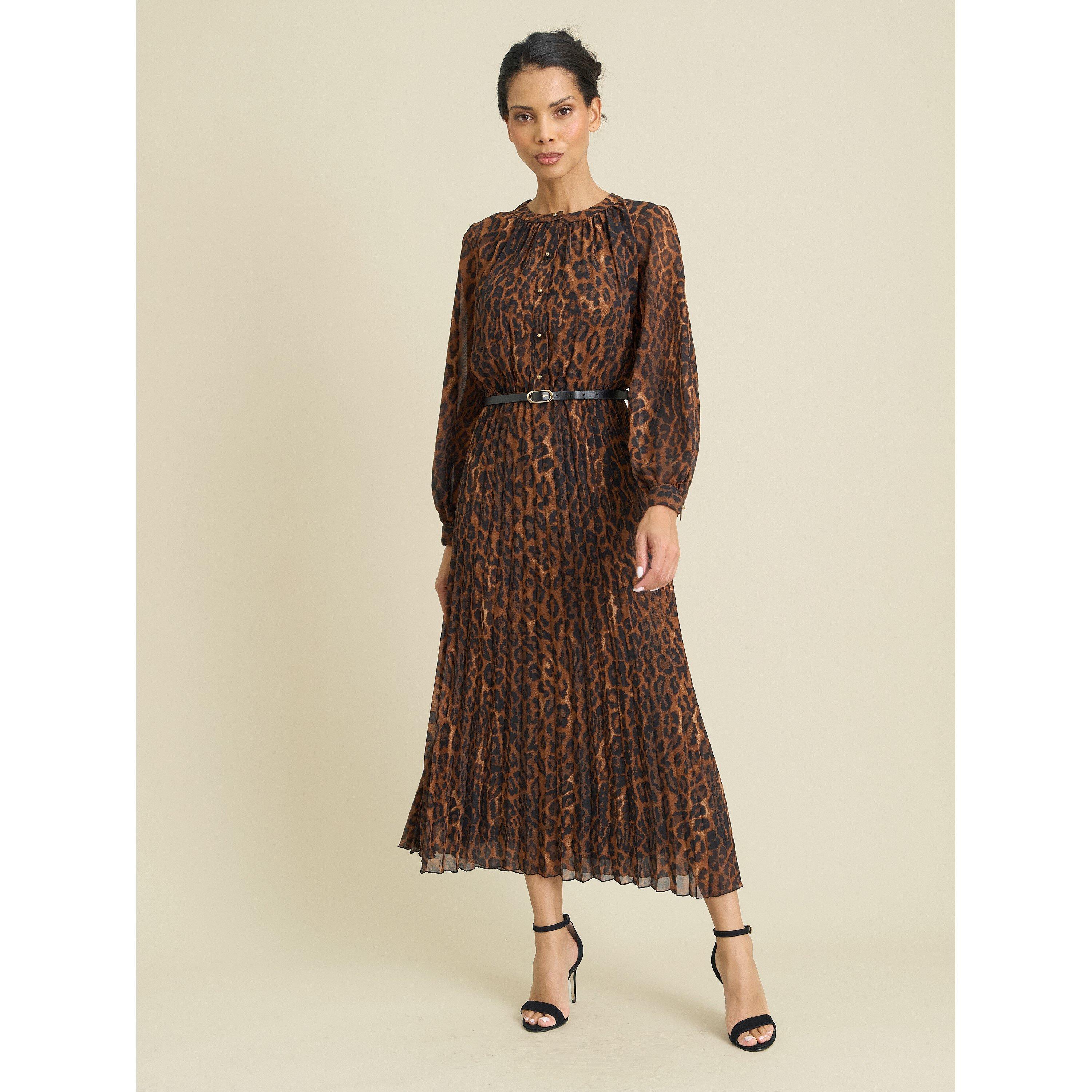 Leopard - Gina Bacconi - Yasmina Chiffon Belted Jewel Neck Animal Dress - 1