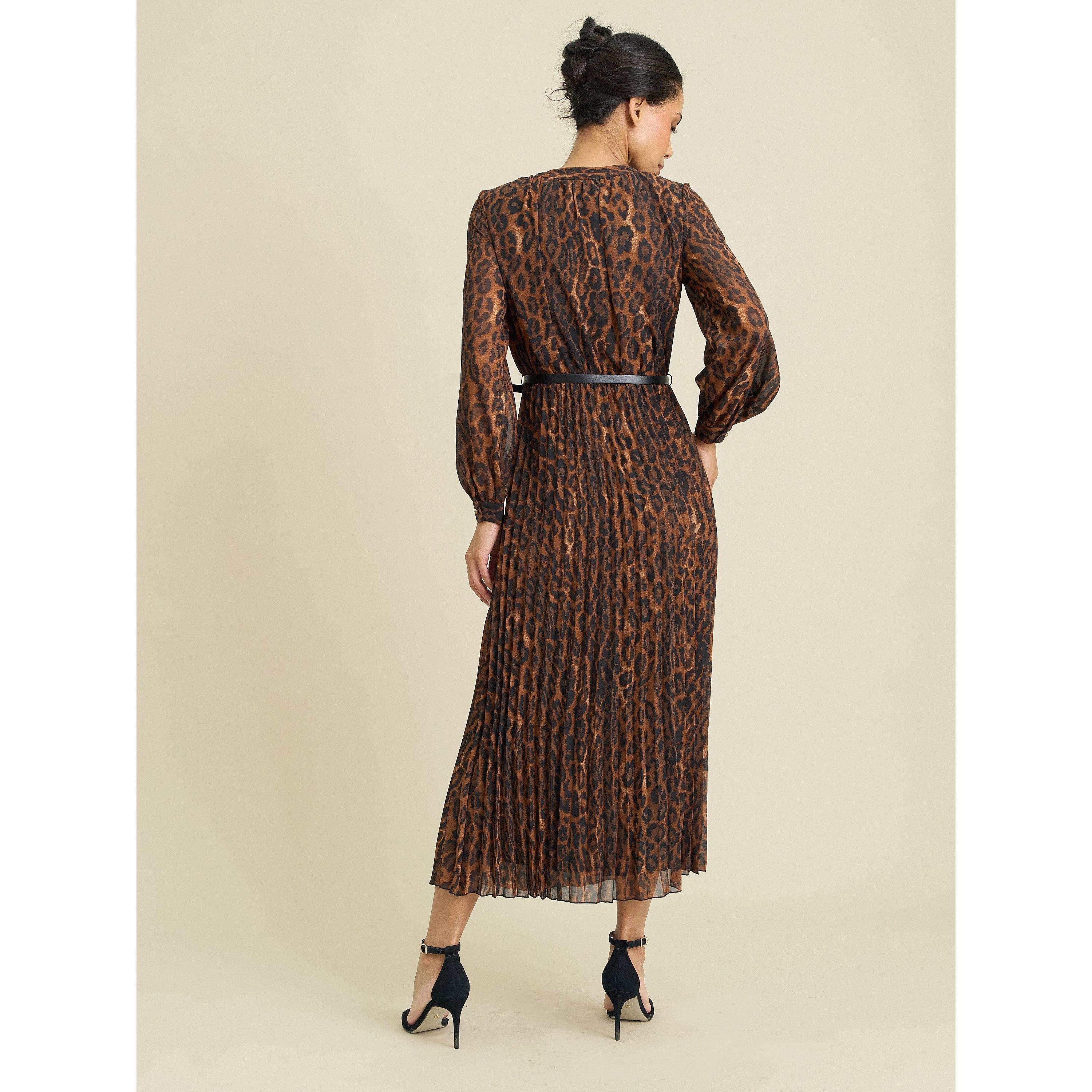 Leopard - Gina Bacconi - Yasmina Chiffon Belted Jewel Neck Animal Dress - 2