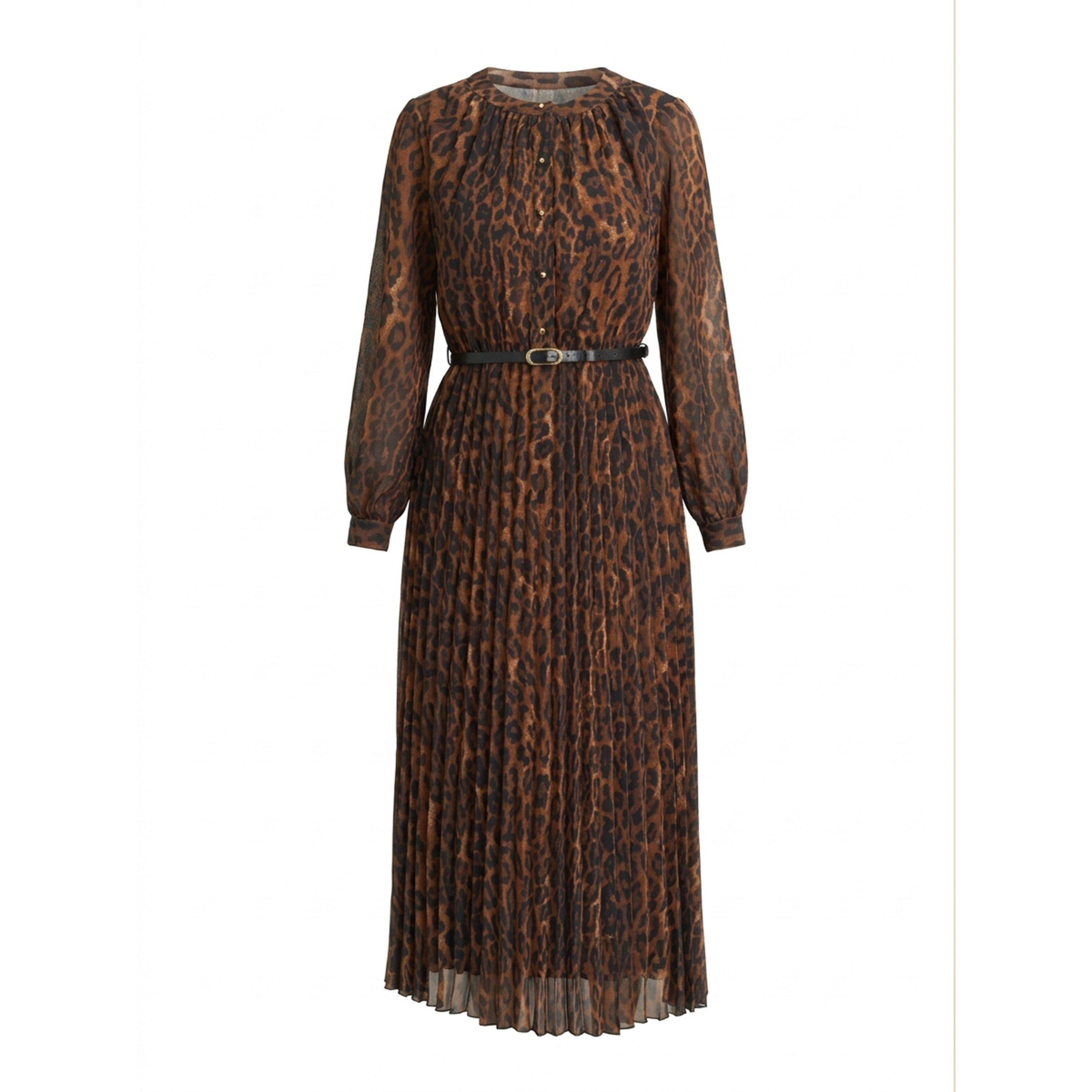 Leopard - Gina Bacconi - Yasmina Chiffon Belted Jewel Neck Animal Dress - 4