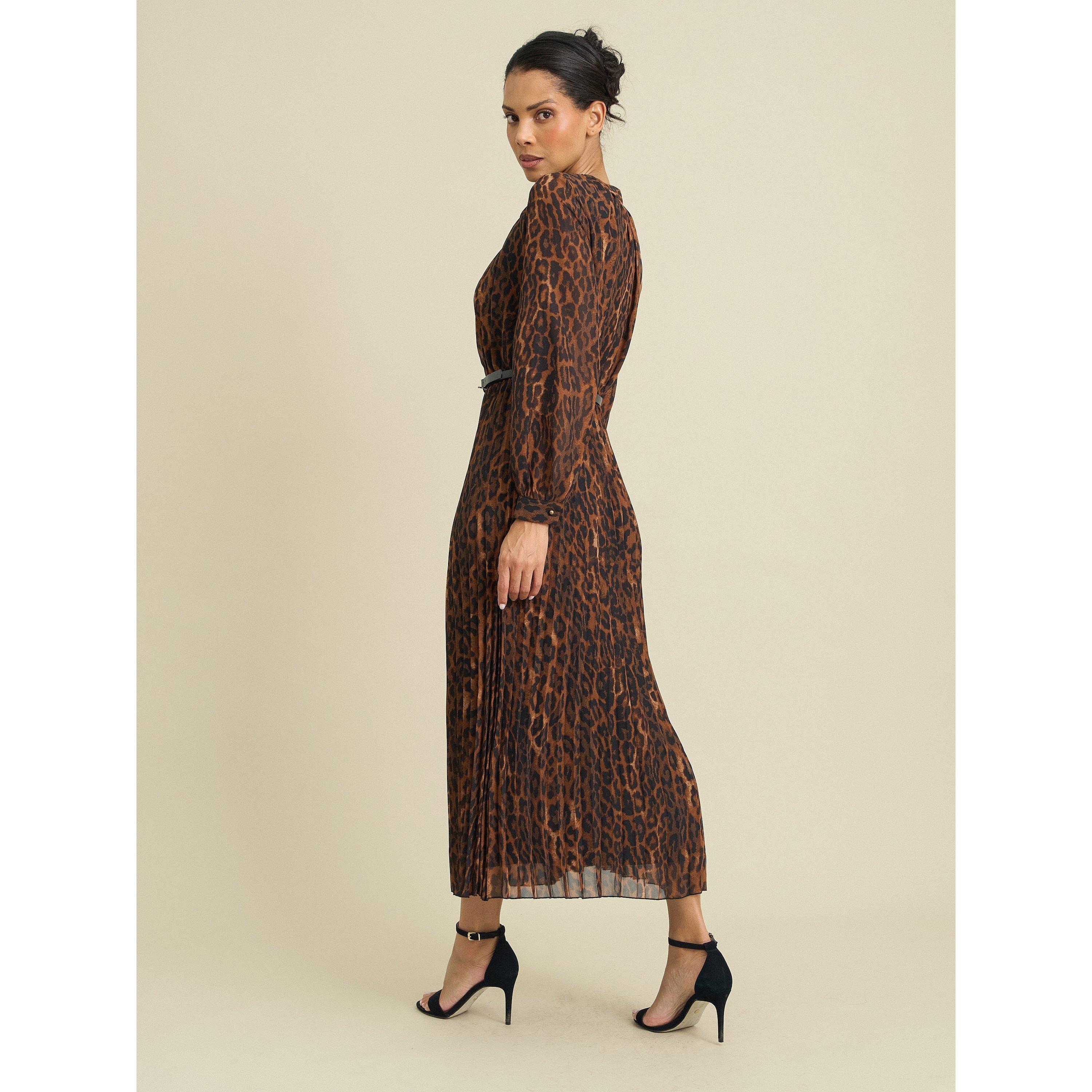 Leopard - Gina Bacconi - Yasmina Chiffon Belted Jewel Neck Animal Dress - 7