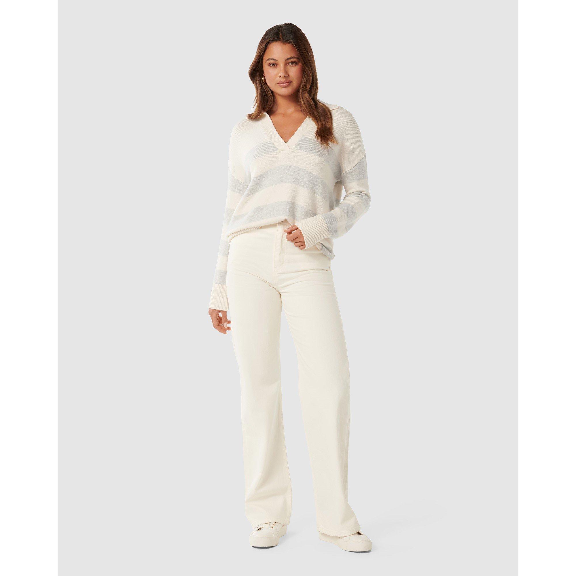 Porcelain/ Navy - Forever New - Nicole Striped Polo Collar Jumper - 2