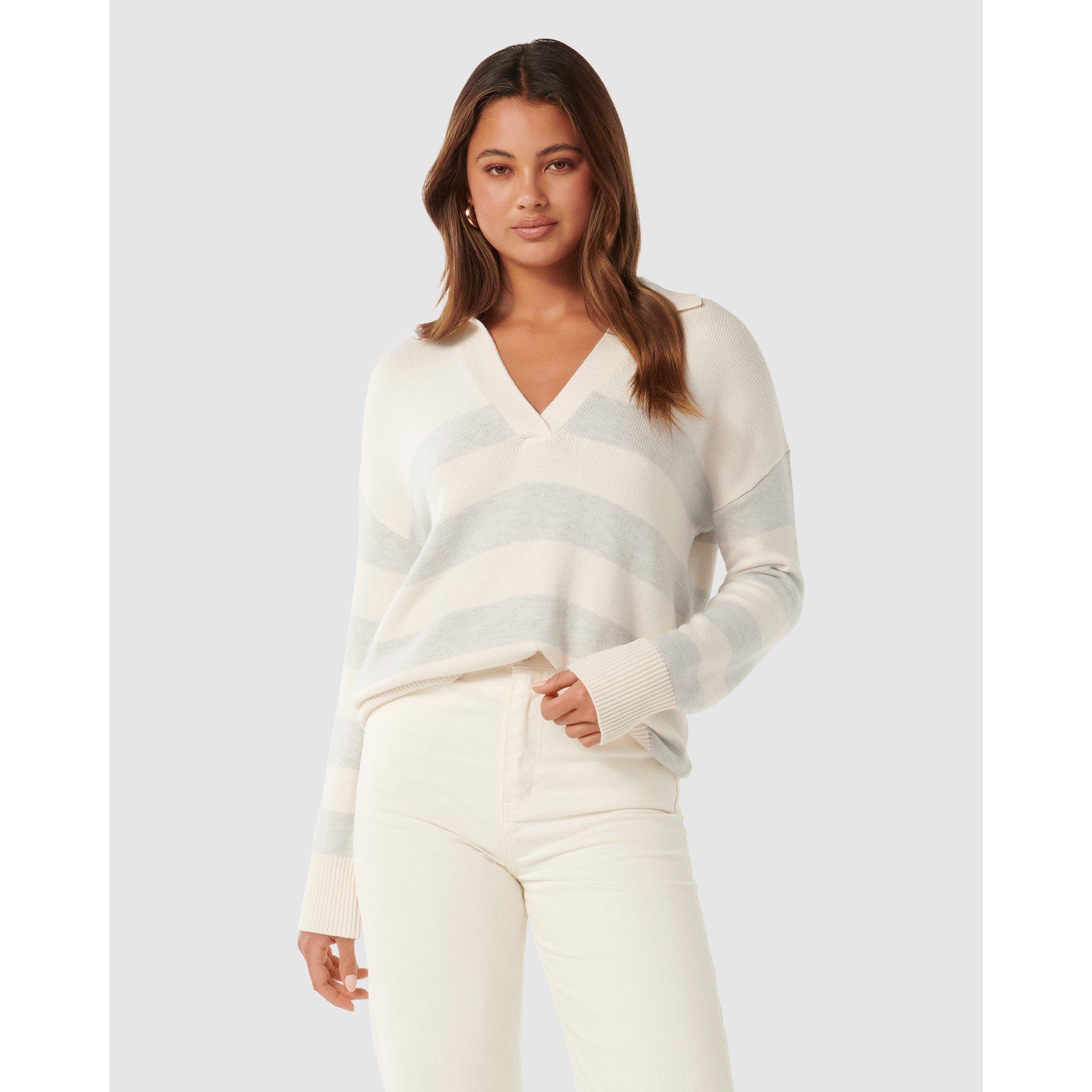 Porcelain/ Navy - Forever New - Nicole Striped Polo Collar Jumper - 3
