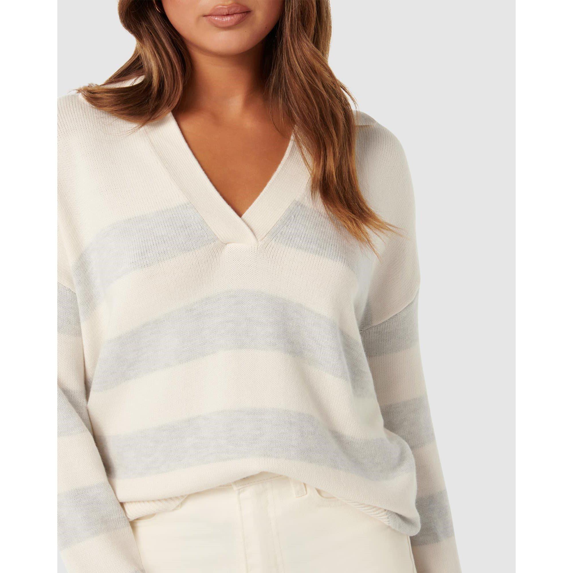 Porcelain/ Navy - Forever New - Nicole Striped Polo Collar Jumper - 4