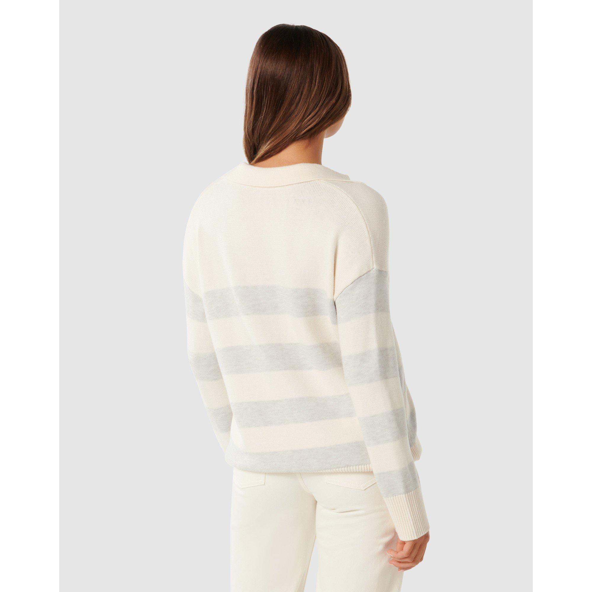 Porcelain/ Navy - Forever New - Nicole Striped Polo Collar Jumper - 6