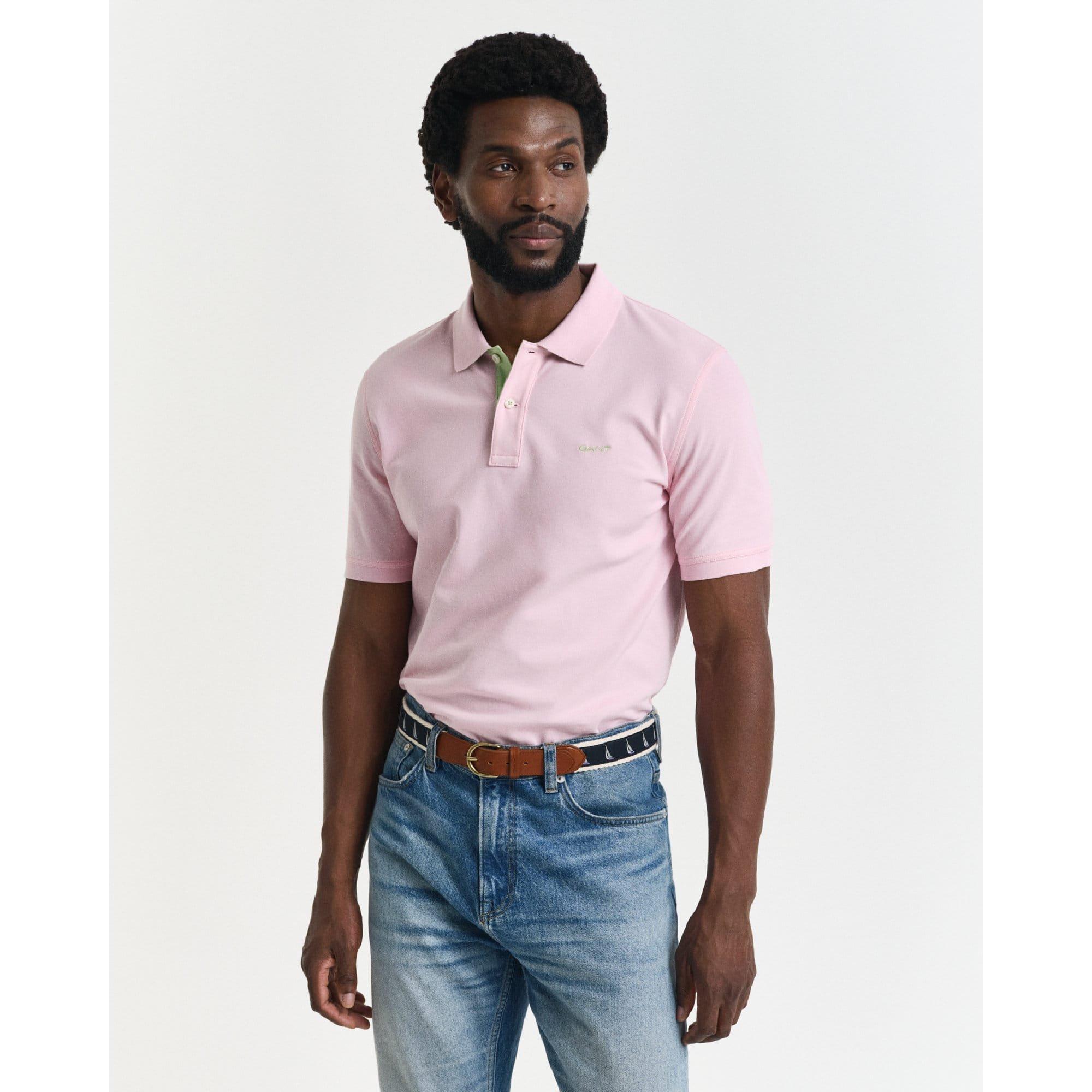 Pink - Gant - Regular-Fit Contrast Pique Ss Polo Shirt - 1