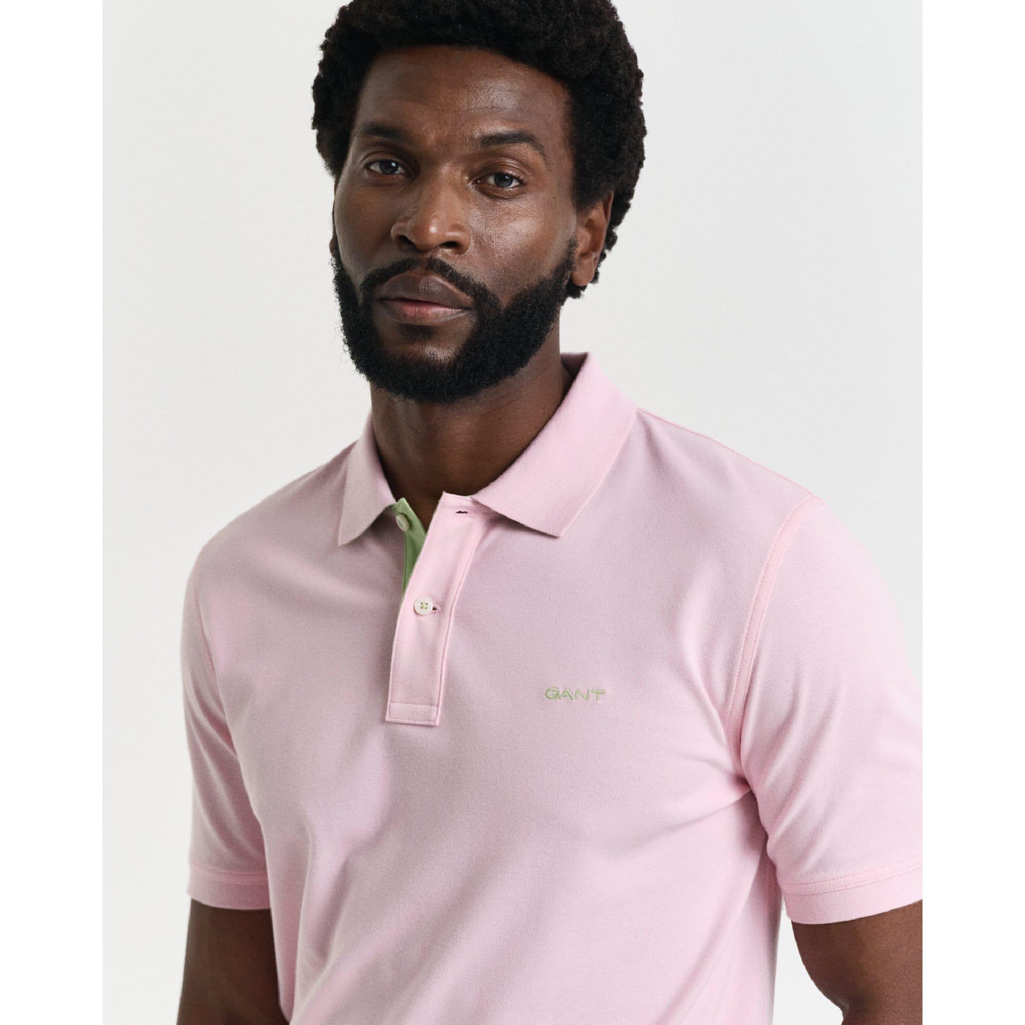 Pink - Gant - Regular-Fit Contrast Pique Ss Polo Shirt - 3