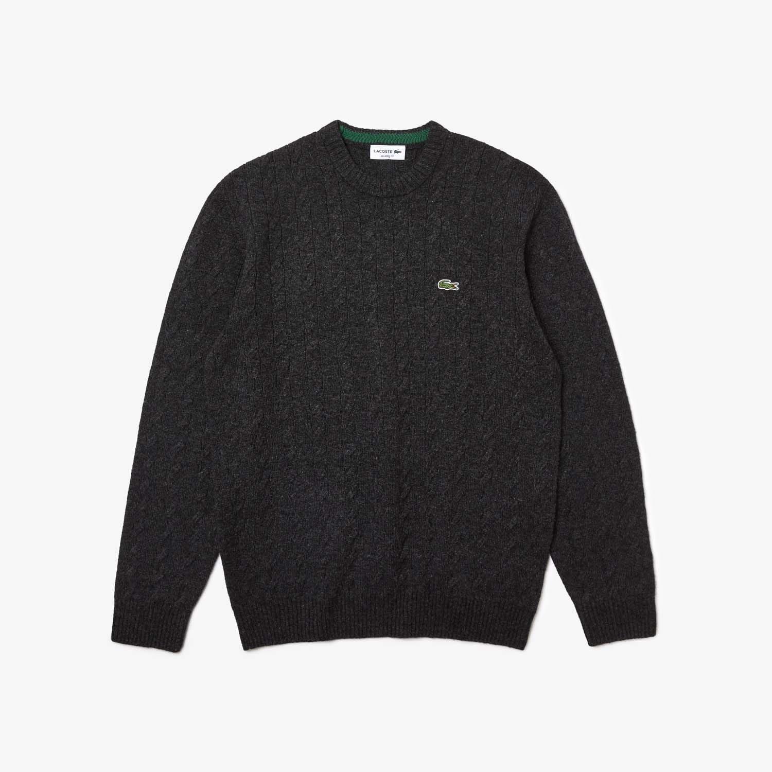 Black - Lacoste - Crewneck Wool Cable Sweatshirt - 1