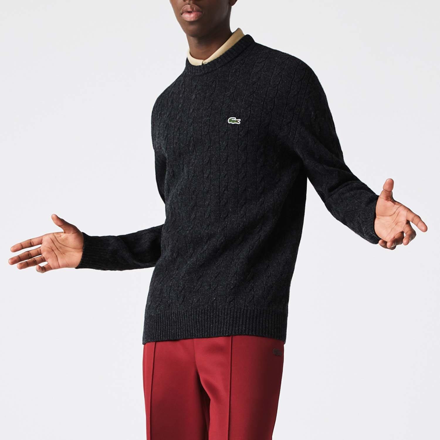 Black - Lacoste - Crewneck Wool Cable Sweatshirt - 3