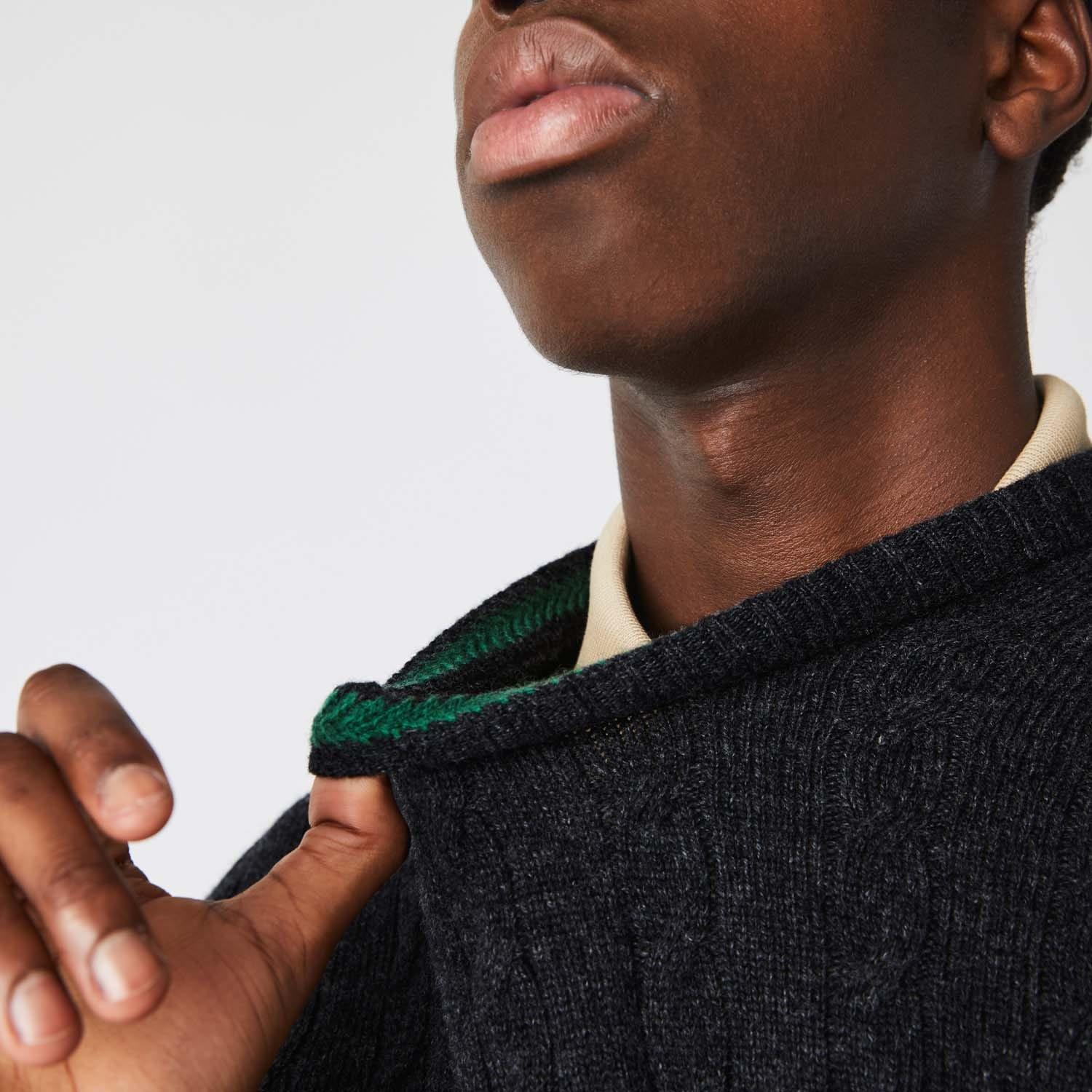 Black - Lacoste - Crewneck Wool Cable Sweatshirt - 5