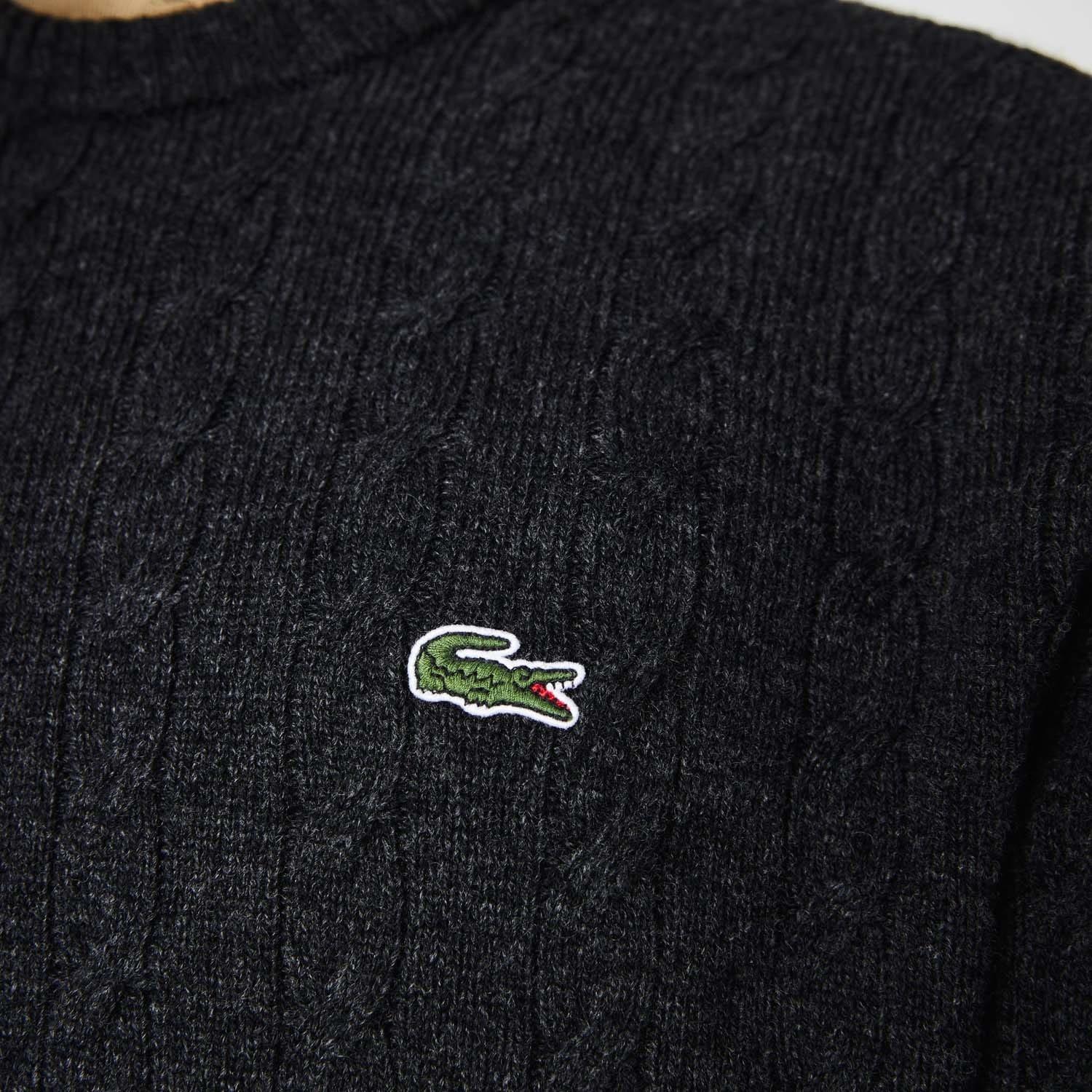 Black - Lacoste - Crewneck Wool Cable Sweatshirt - 6