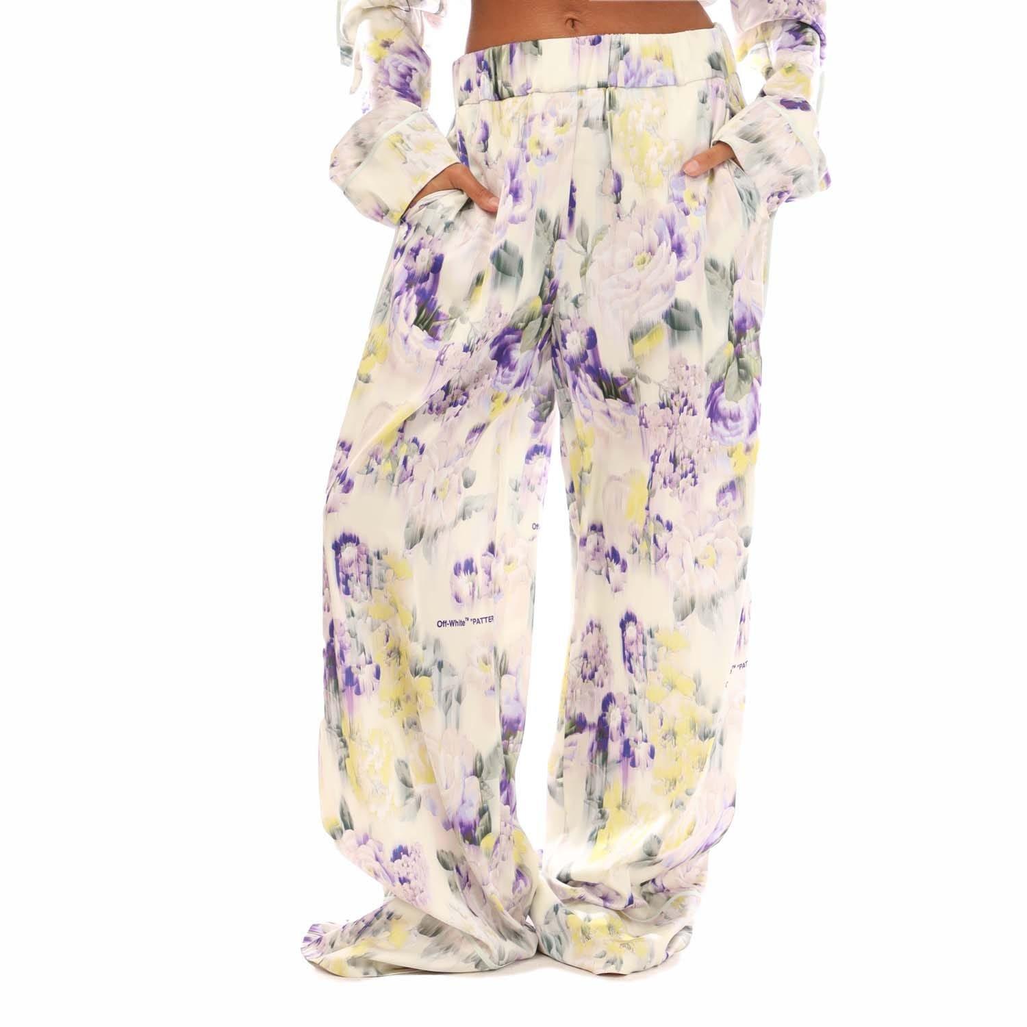 Green - Off White - Chine Satin Pyjama Pants - 1