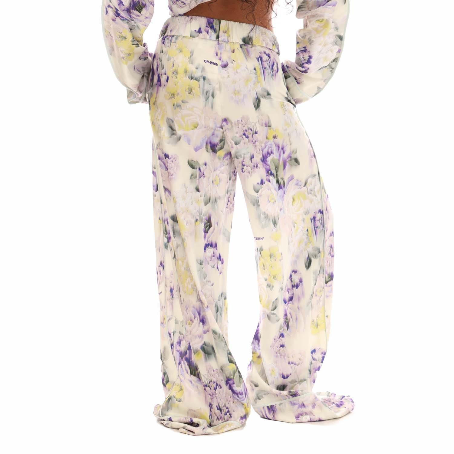 Green - Off White - Chine Satin Pyjama Pants - 2