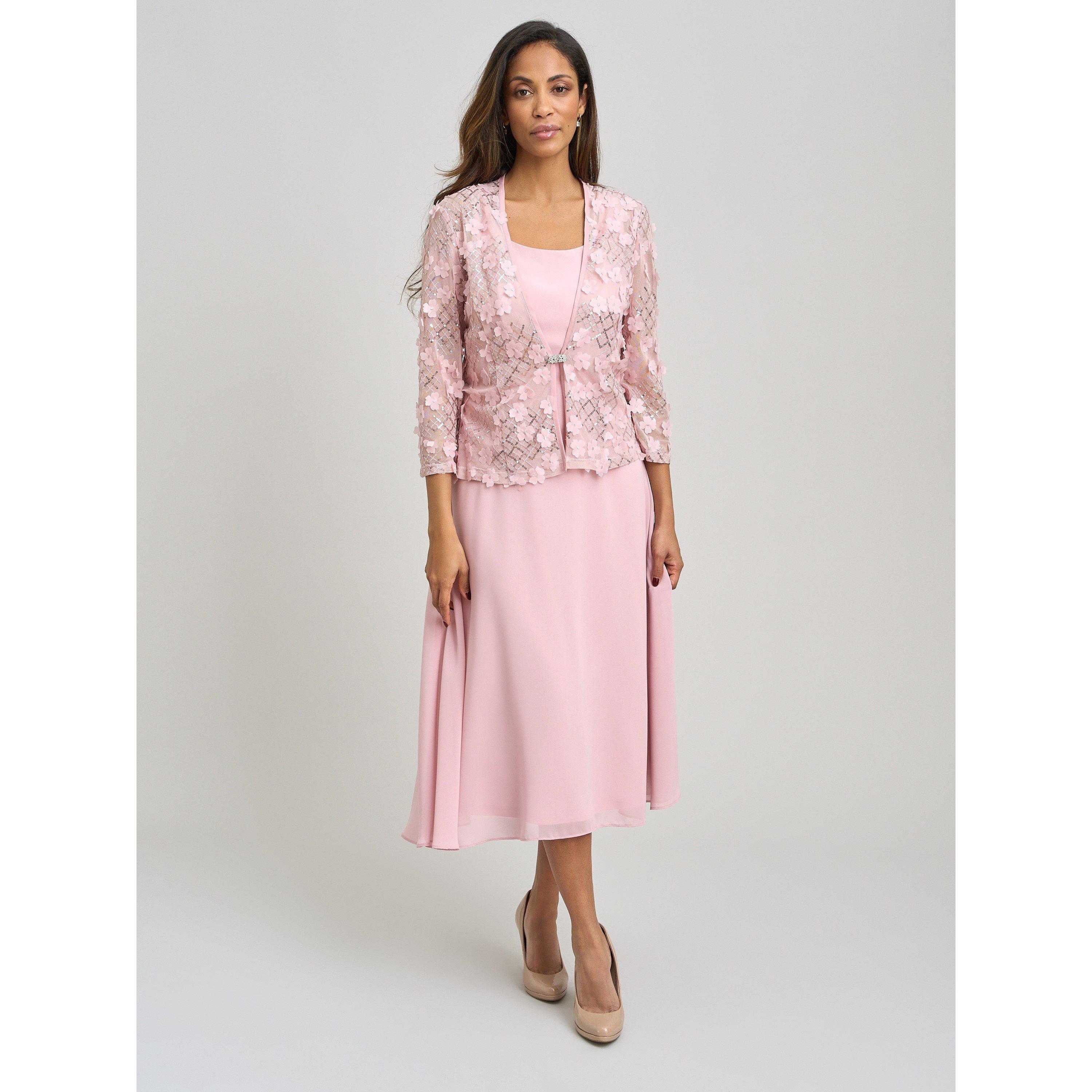 Gina Bacconi Women's Patty Lace Jacket And Chiffon Midi Dress - Blush - 18