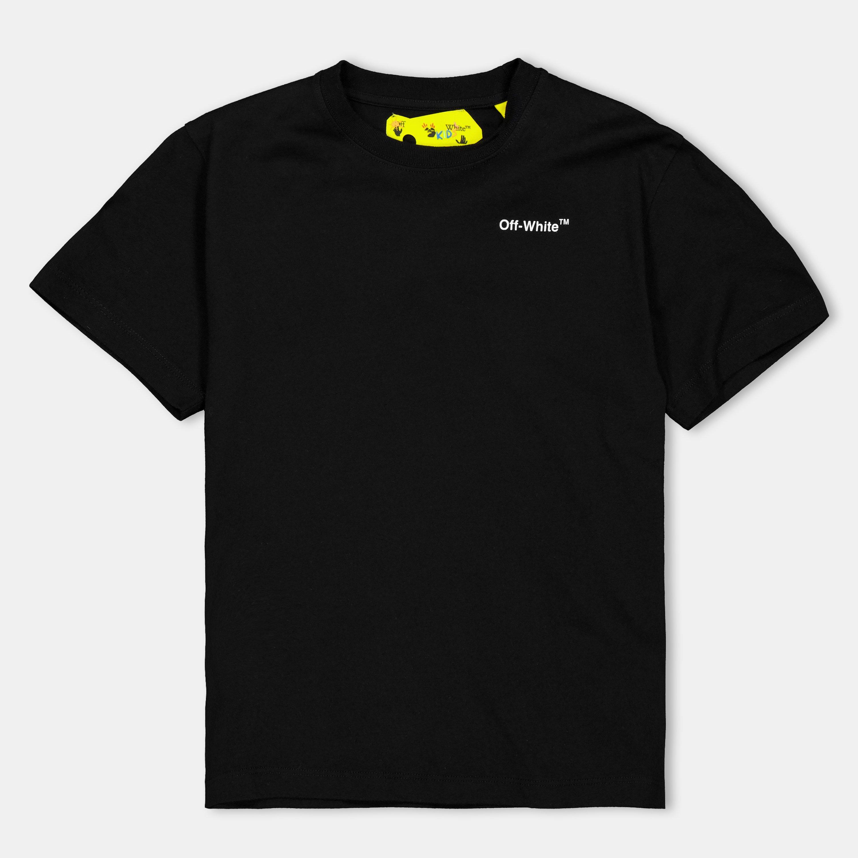 Black - Off White - Kids' Industrial Cotton Short Sleeve Crew Neck T-Shirt - 1