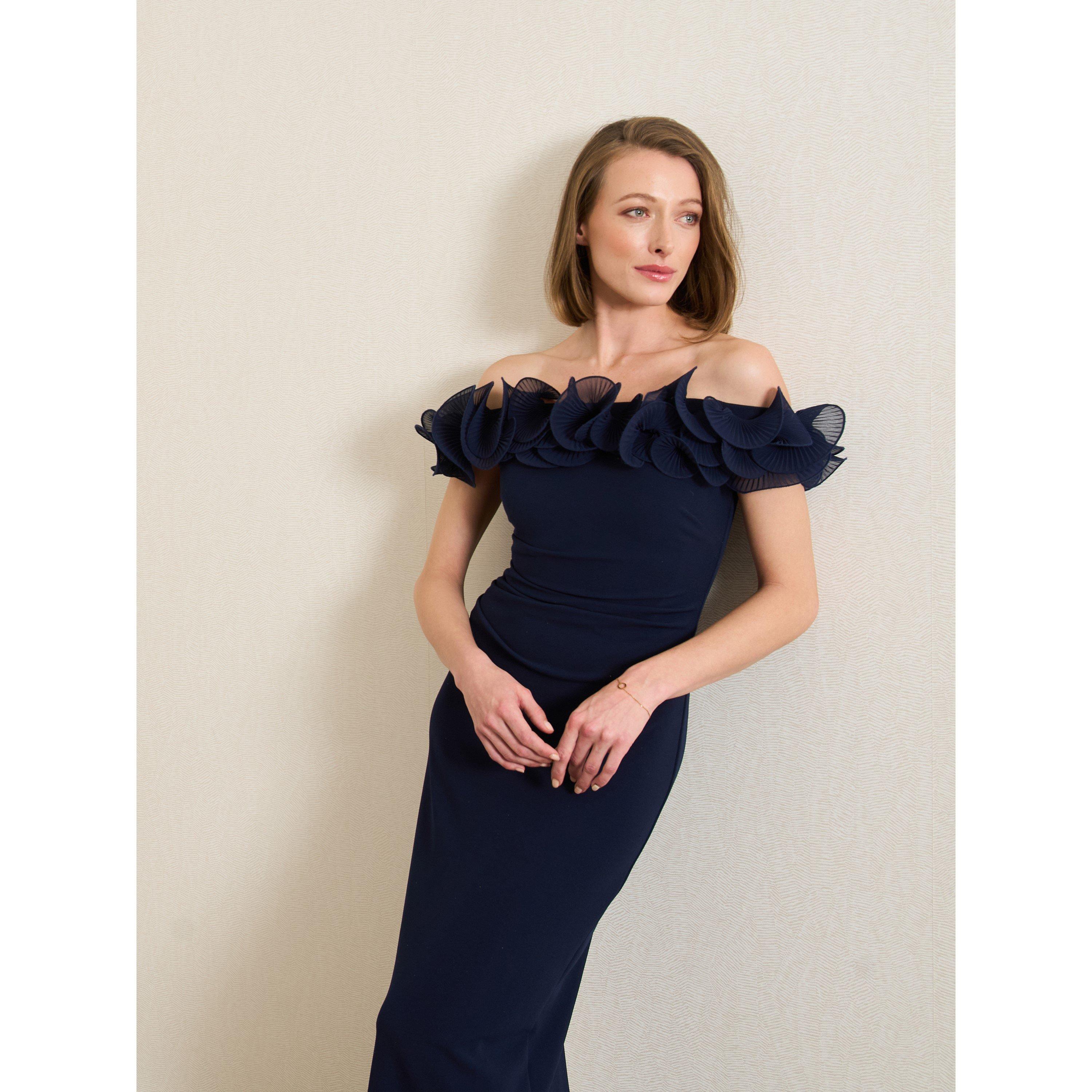 Navy - Gina Bacconi - Risa Off-Shoulder Ruffle Maxi Dress - 2