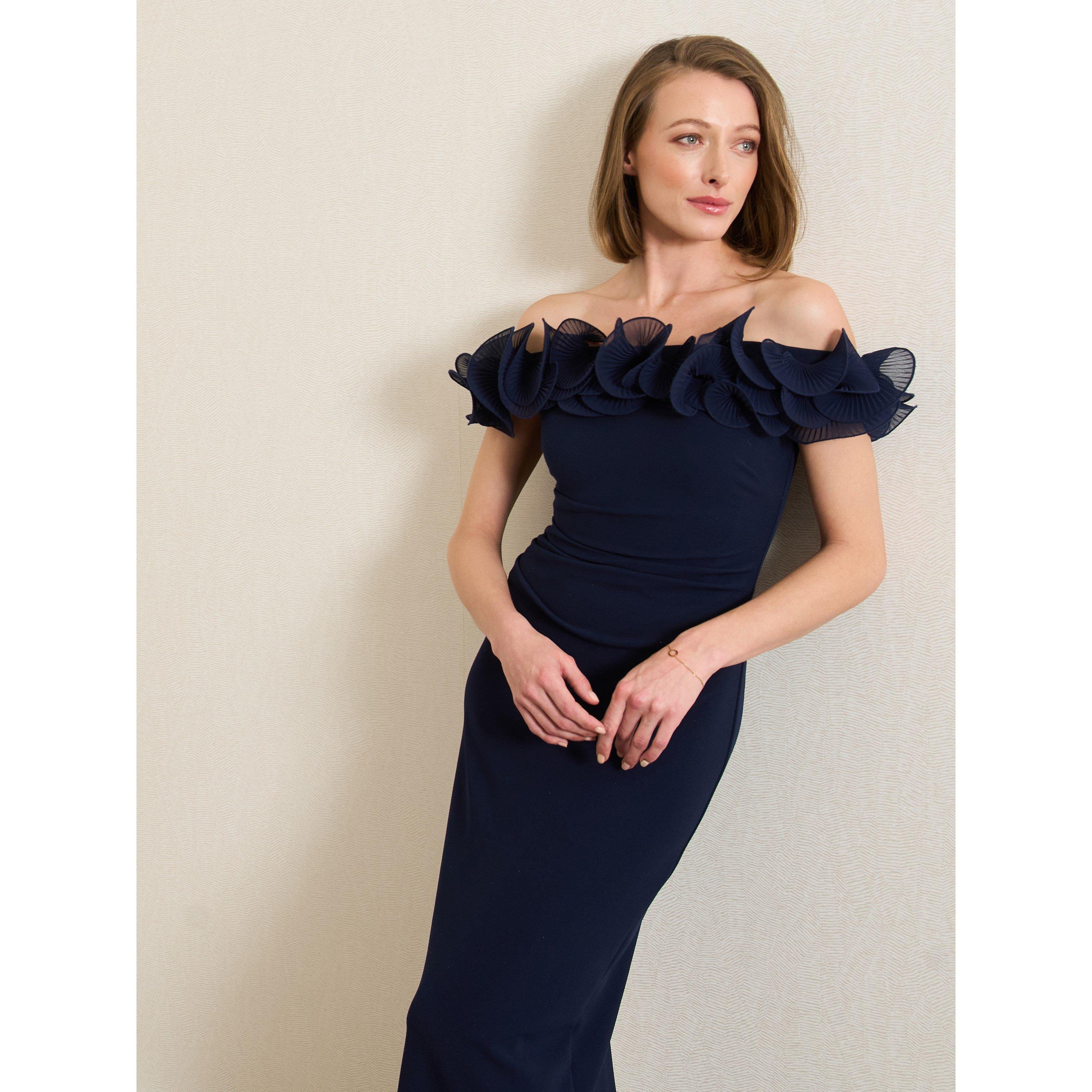 Navy - Gina Bacconi - Risa Off-Shoulder Ruffle Maxi Dress - 8