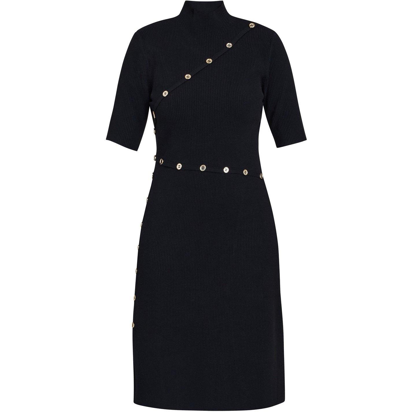 Gina Bacconi Women's Vickie Button Detail Knit Dress - Black / Gold - L