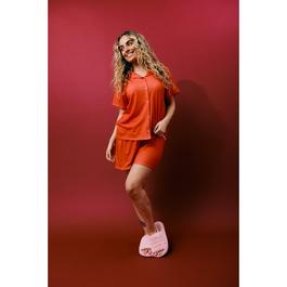 In The Style Red V Neck Button up Pyjama Set
