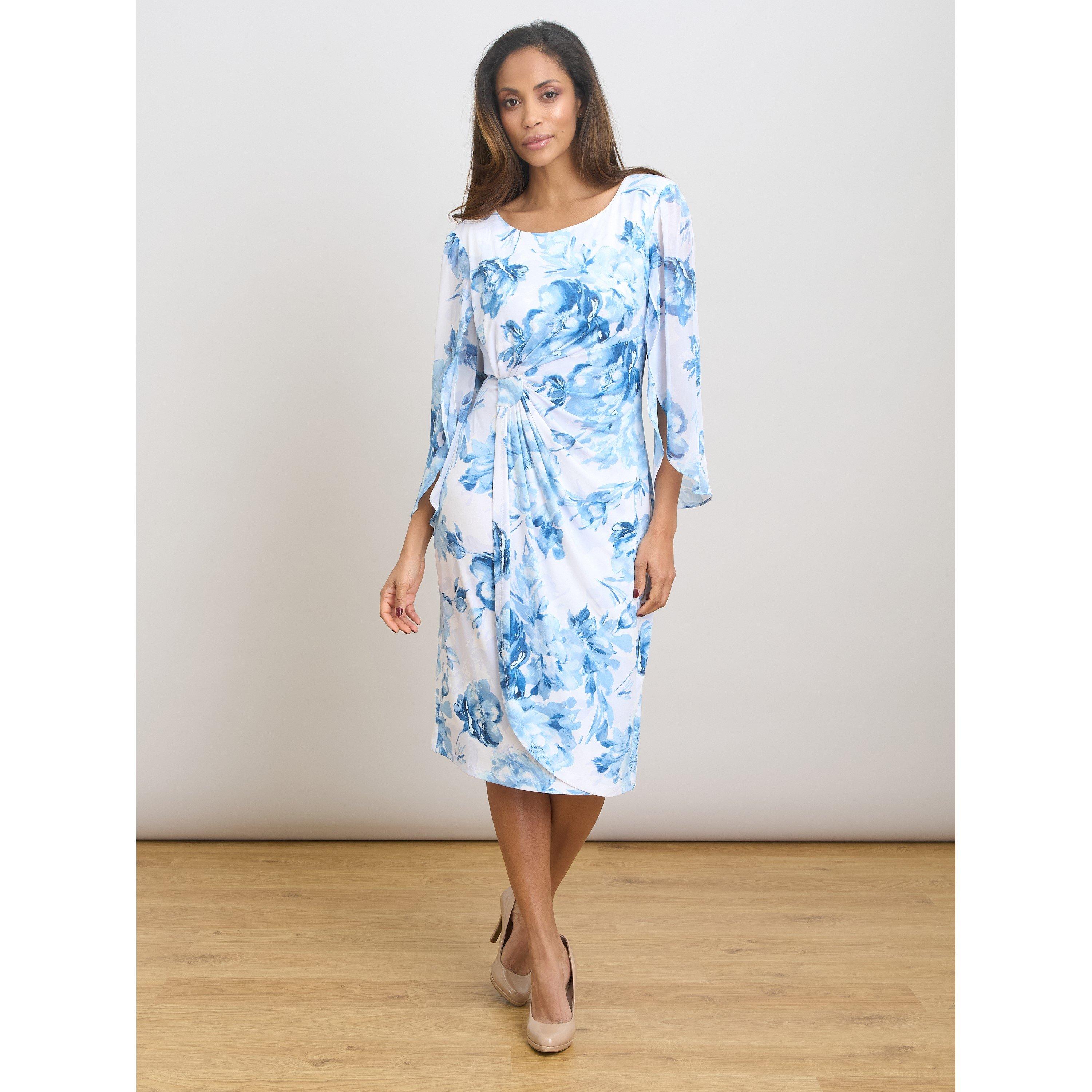 Blue / White - Gina Bacconi - Harmony Floral Print Dress - 1