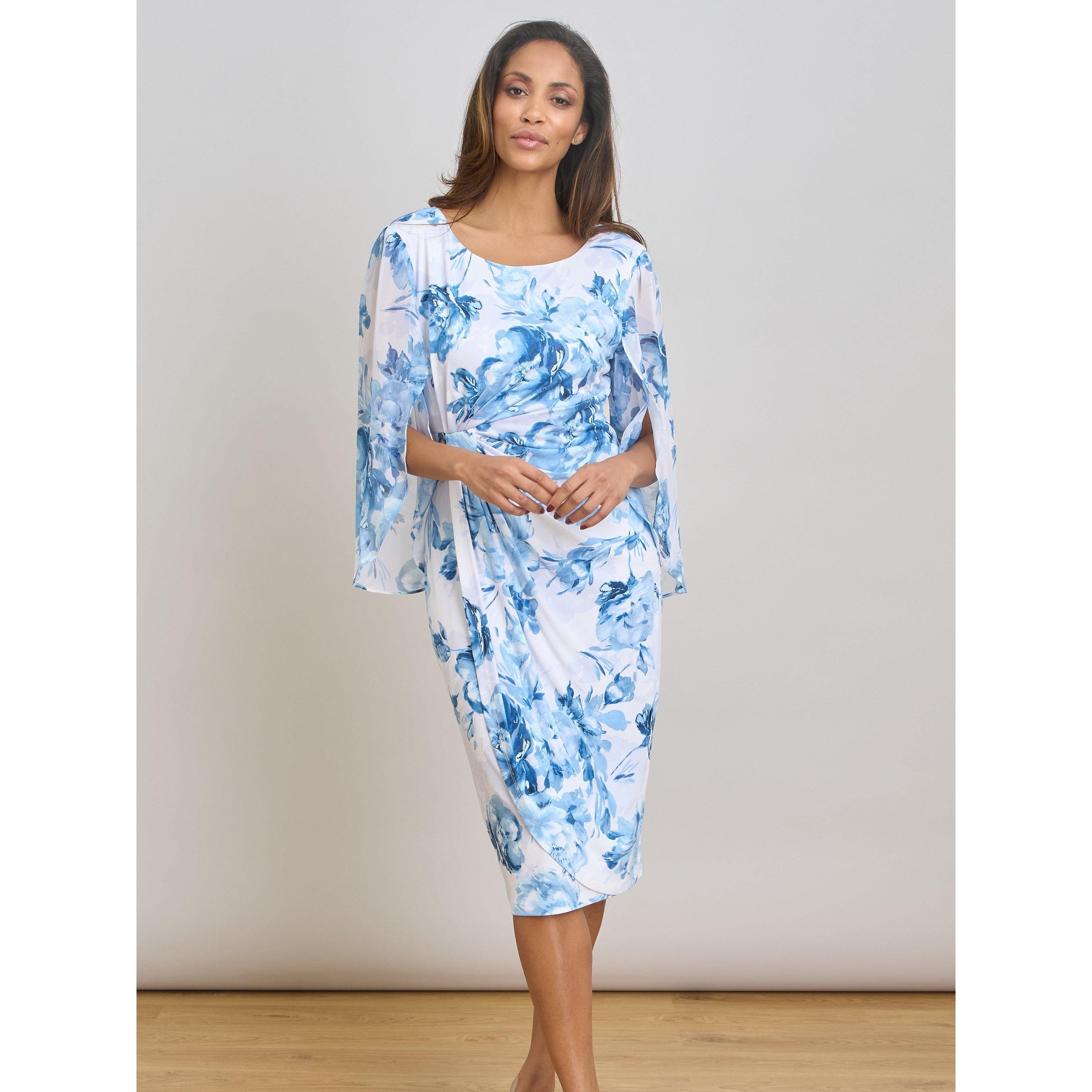 Blue / White - Gina Bacconi - Harmony Floral Print Dress - 4