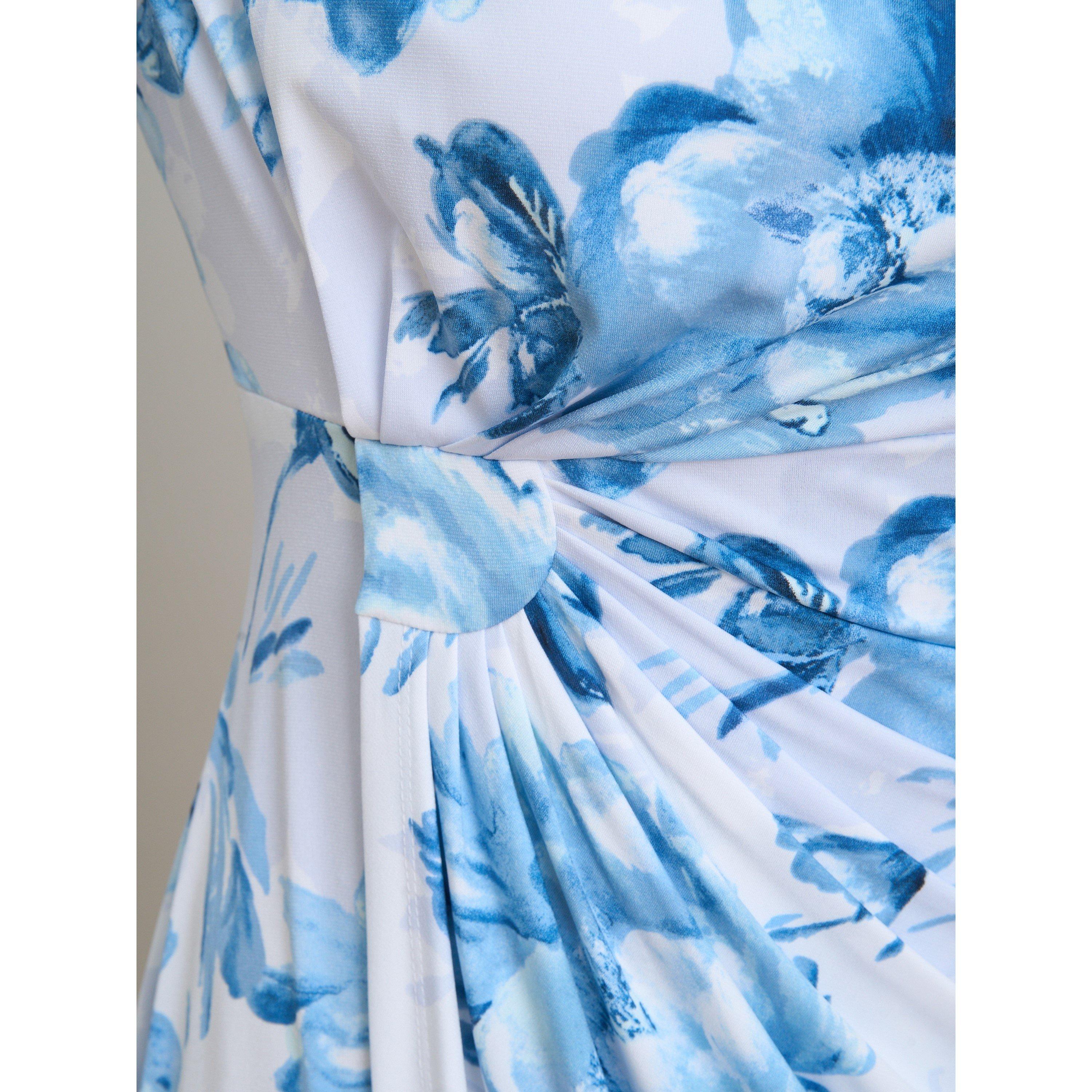 Blue / White - Gina Bacconi - Harmony Floral Print Dress - 6