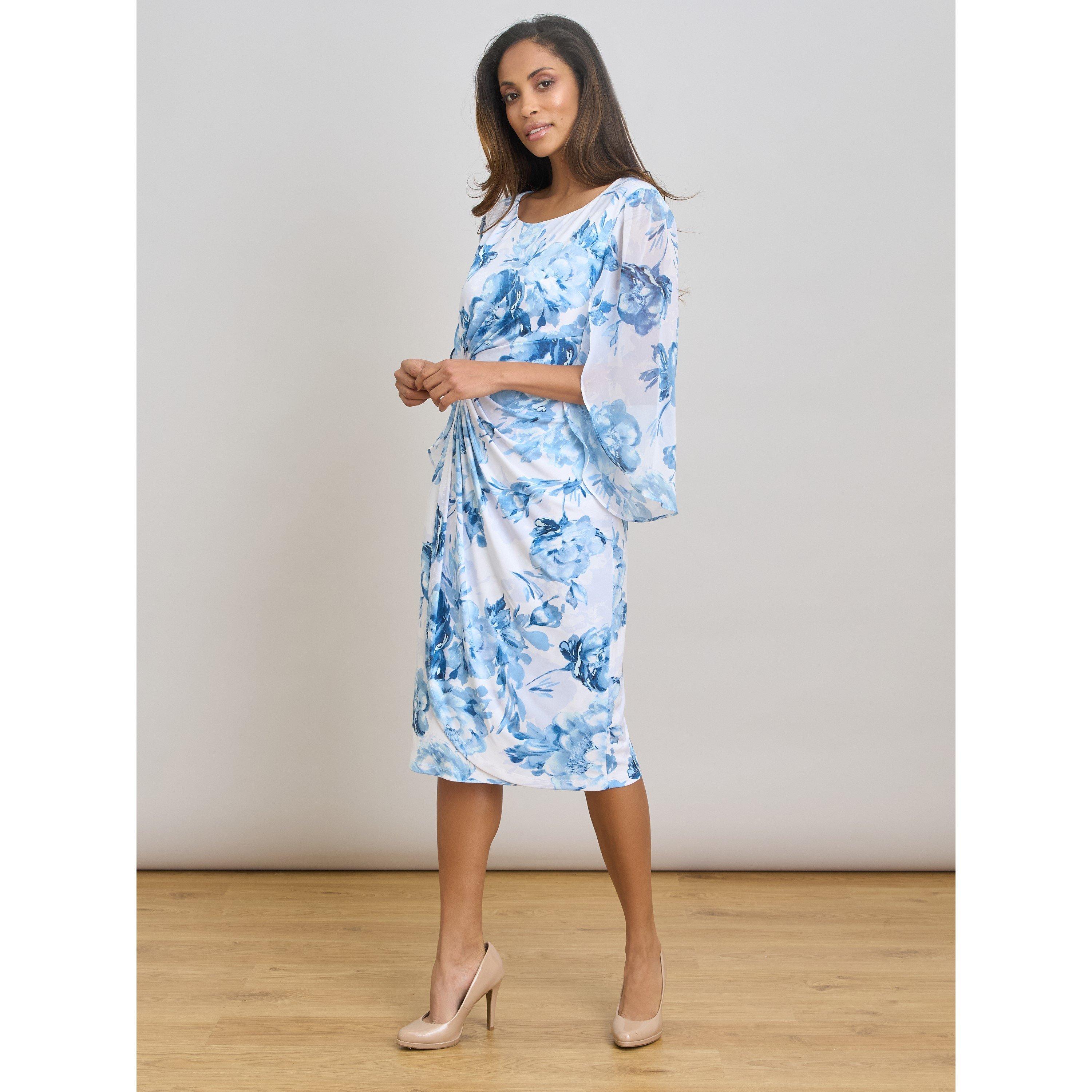 Blue / White - Gina Bacconi - Harmony Floral Print Dress - 7