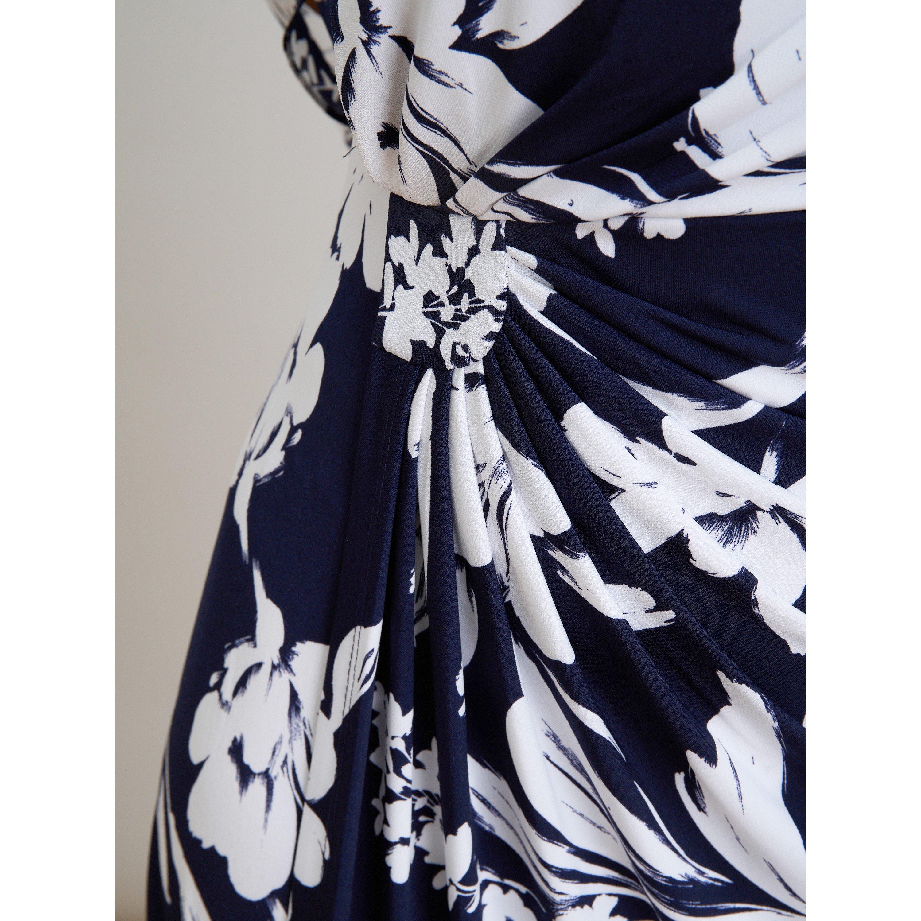 Navy / White - Gina Bacconi - Harmony Floral Print Dress - 6