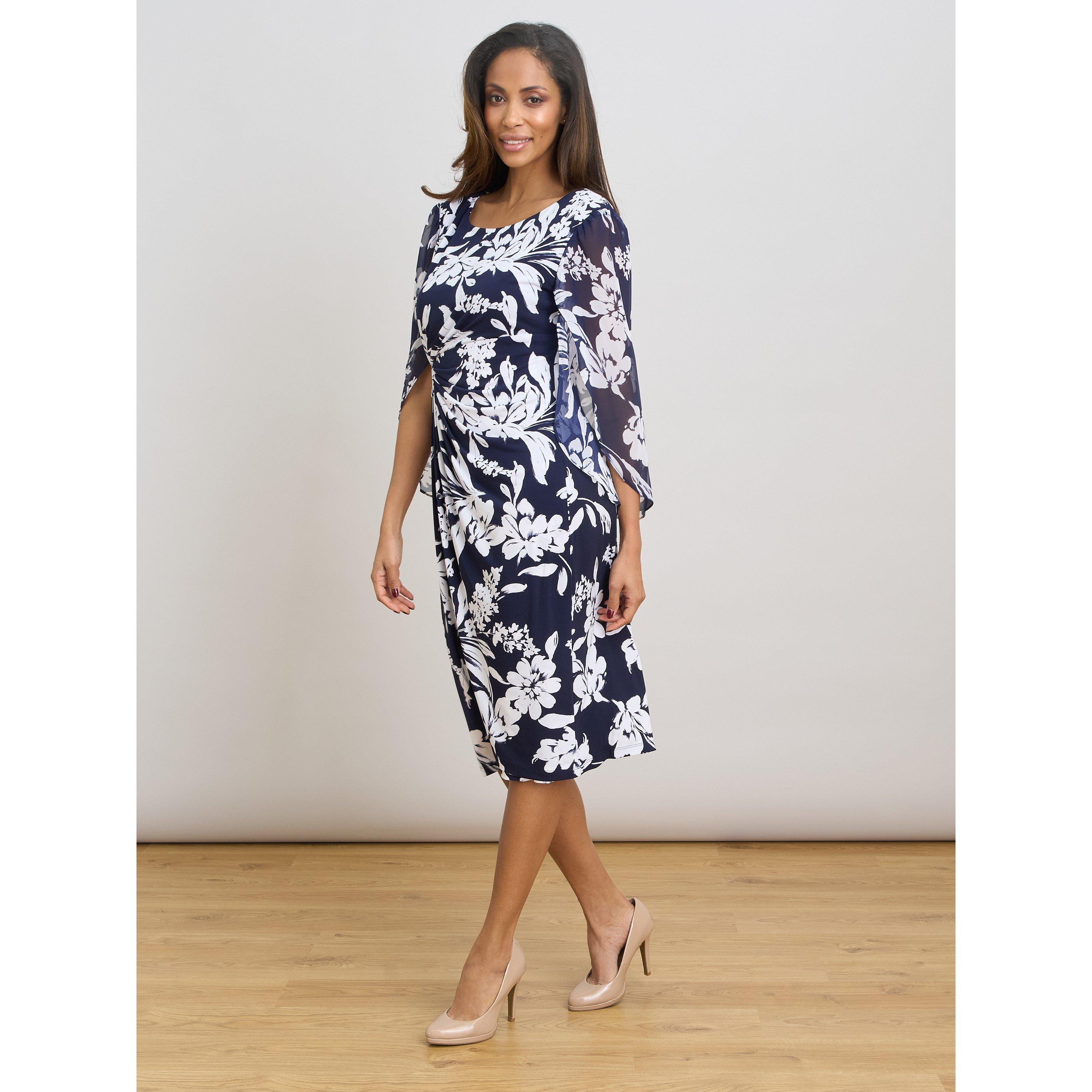 Navy / White - Gina Bacconi - Harmony Floral Print Dress - 7