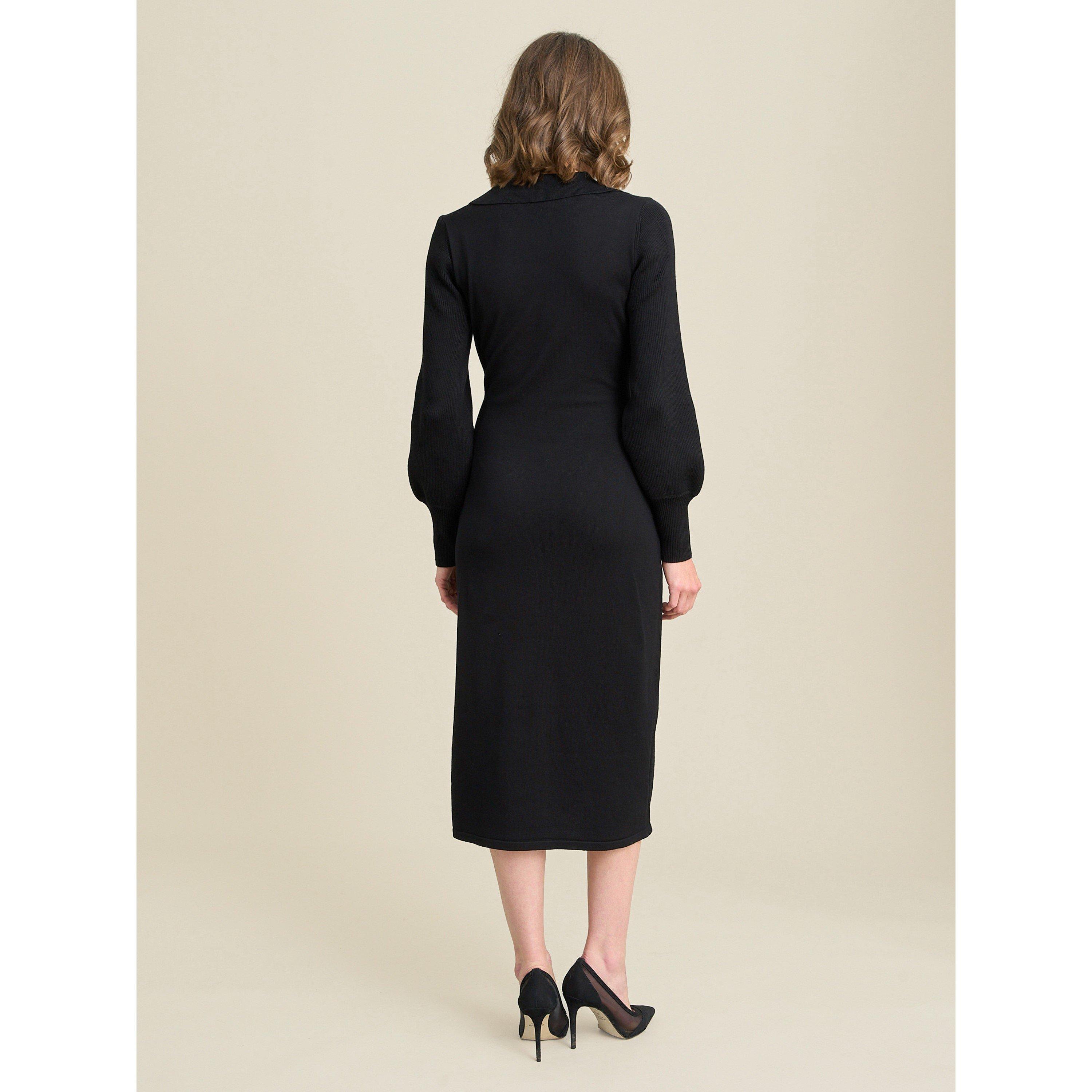Black - Gina Bacconi - Tia Midi Dress With Belt & Long Sleeves - 2