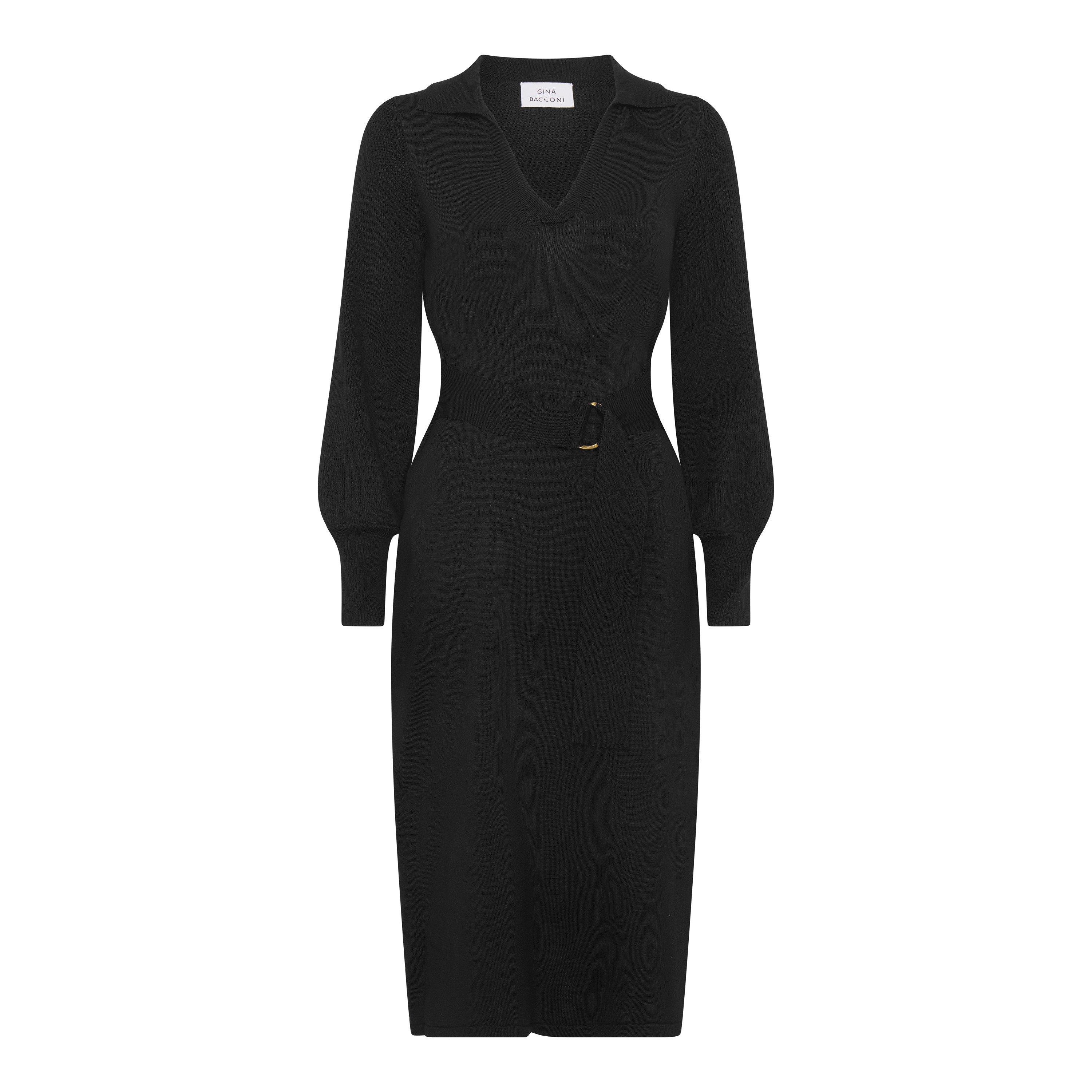 Black - Gina Bacconi - Tia Midi Dress With Belt & Long Sleeves - 4