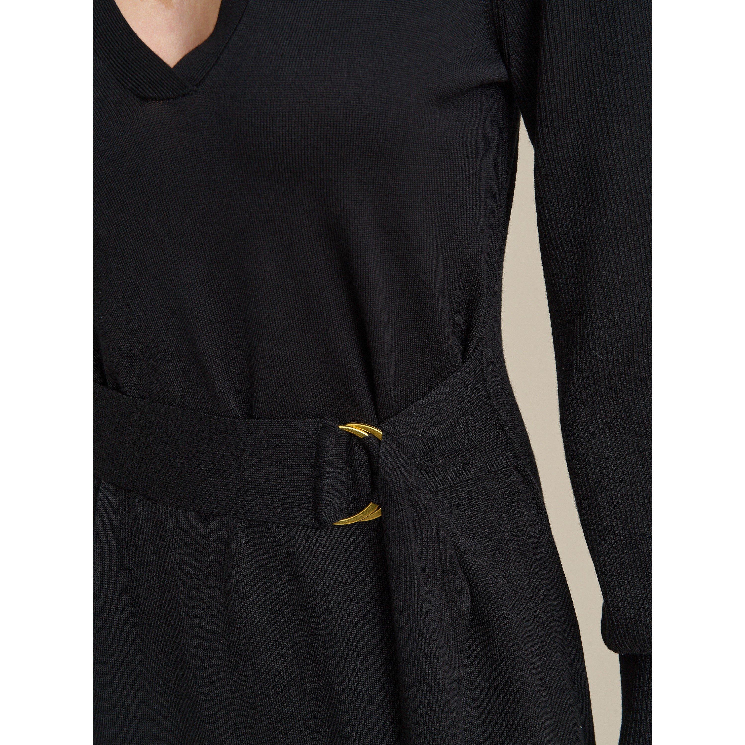 Black - Gina Bacconi - Tia Midi Dress With Belt & Long Sleeves - 5