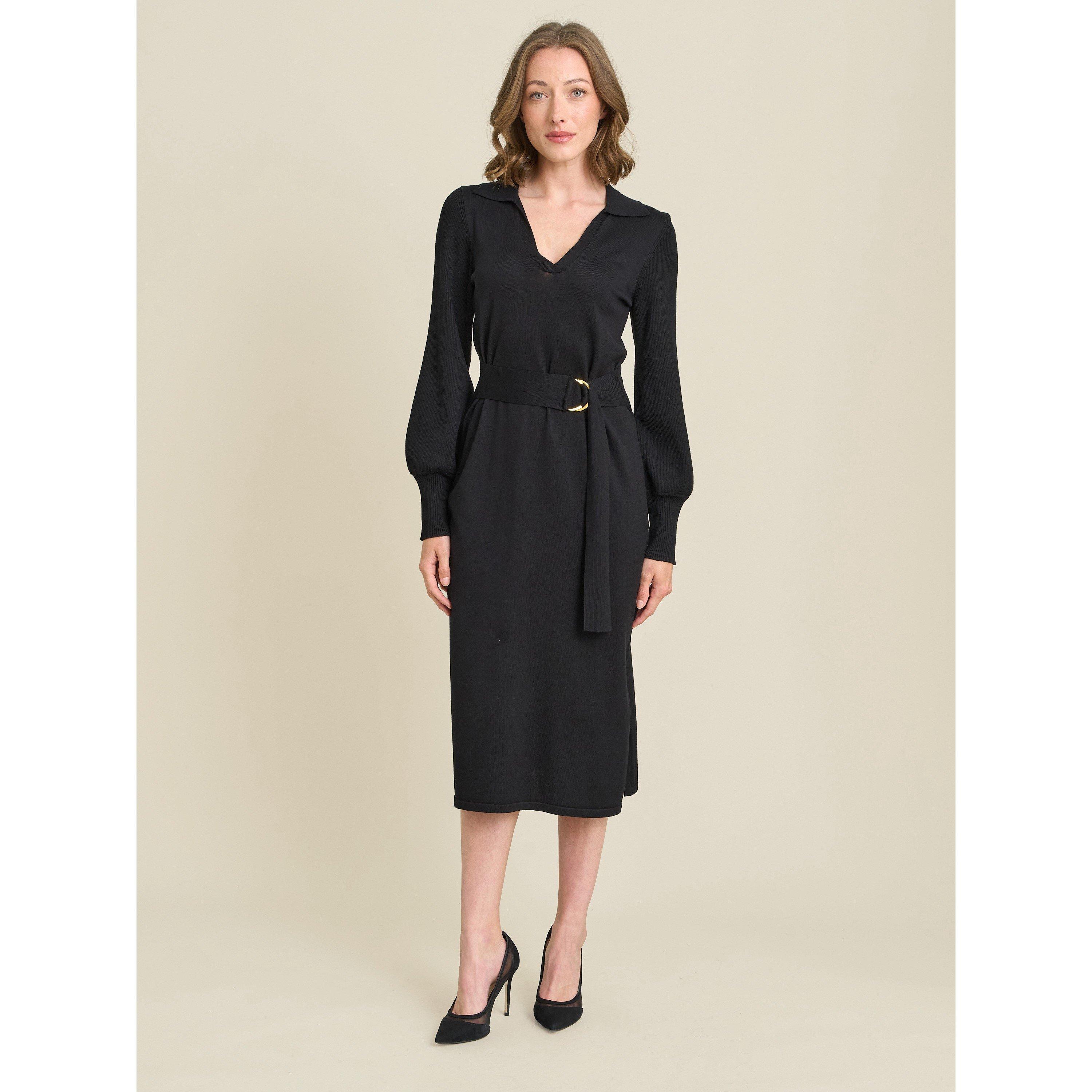 Black - Gina Bacconi - Tia Midi Dress With Belt & Long Sleeves - 6