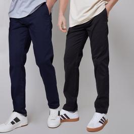 Threadbare 2-Pack Regular Fit Cotton Chino Trousers With Stre
