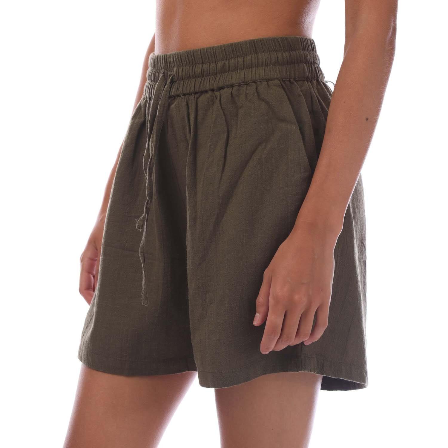 Green - Only - Tizana String Cotton Shorts - 2