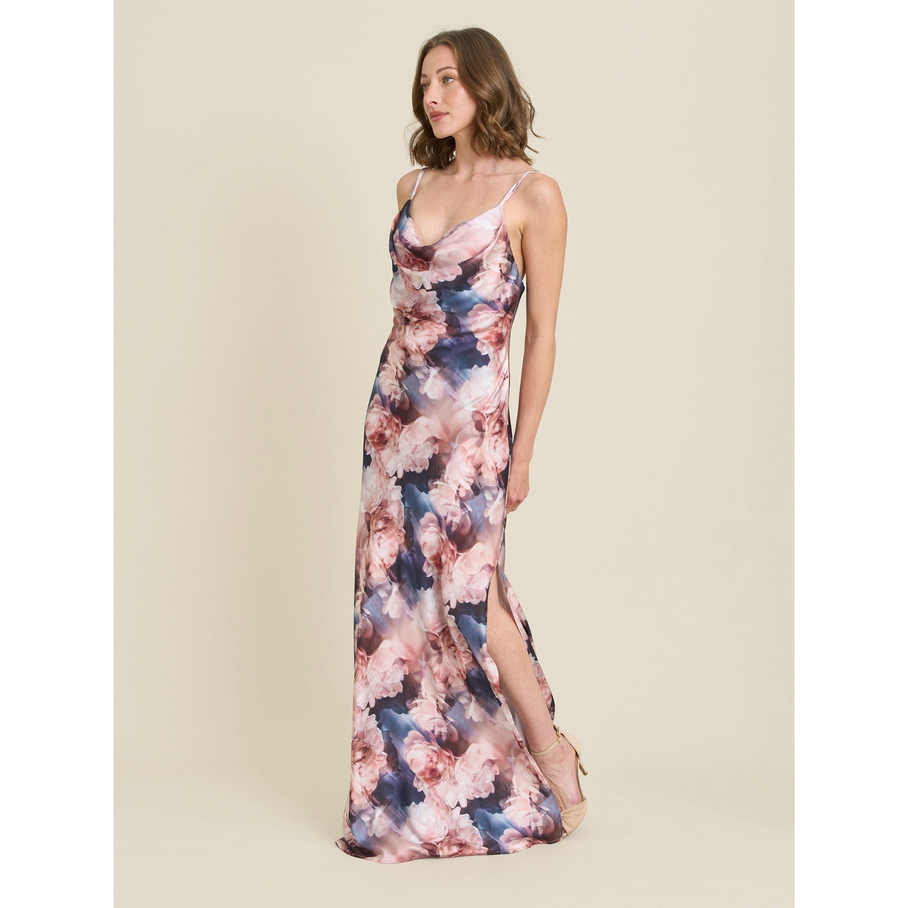 Pink / Multi - Gina Bacconi - Sudie Floral Satin Maxi Dress - 1