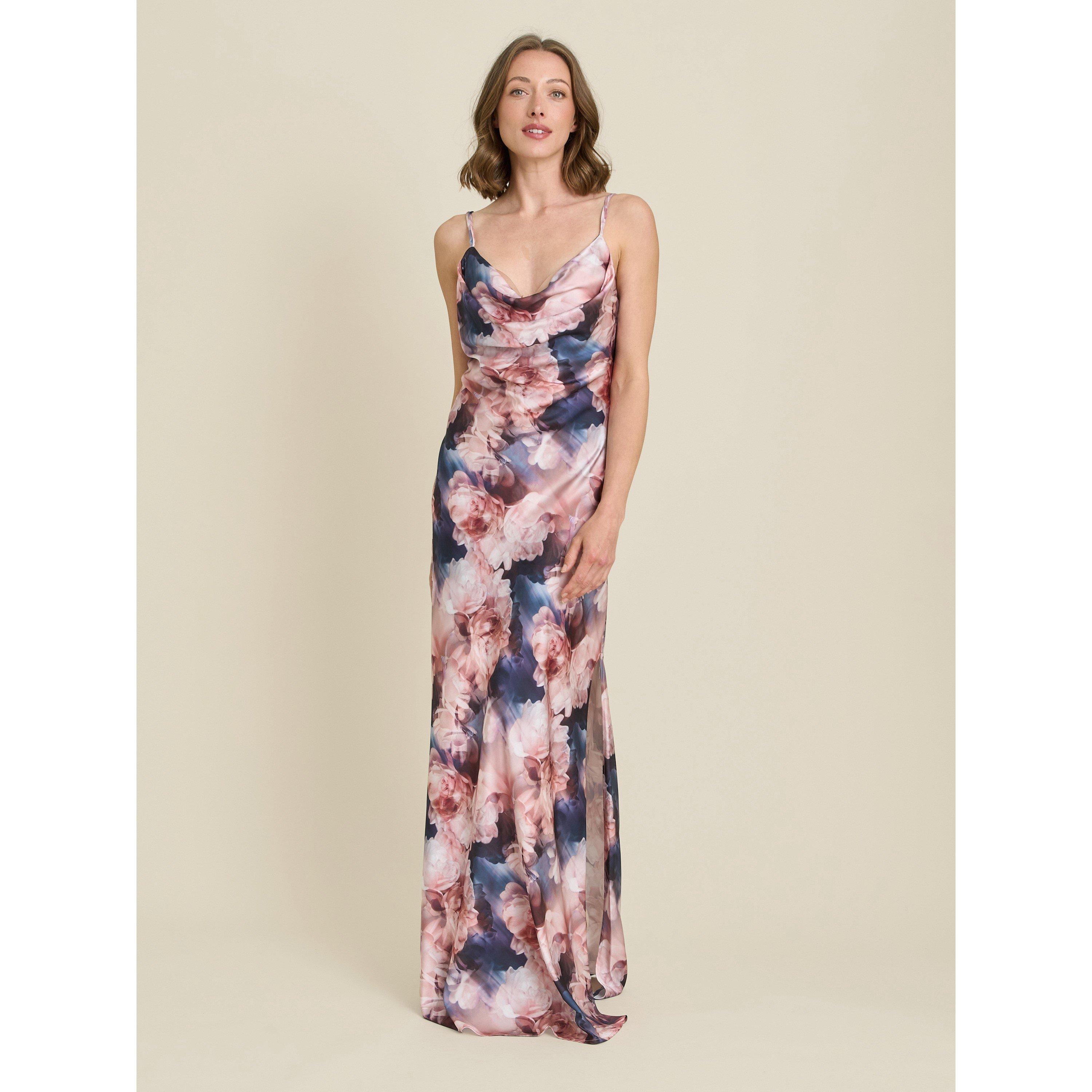 Pink / Multi - Gina Bacconi - Sudie Floral Satin Maxi Dress - 3
