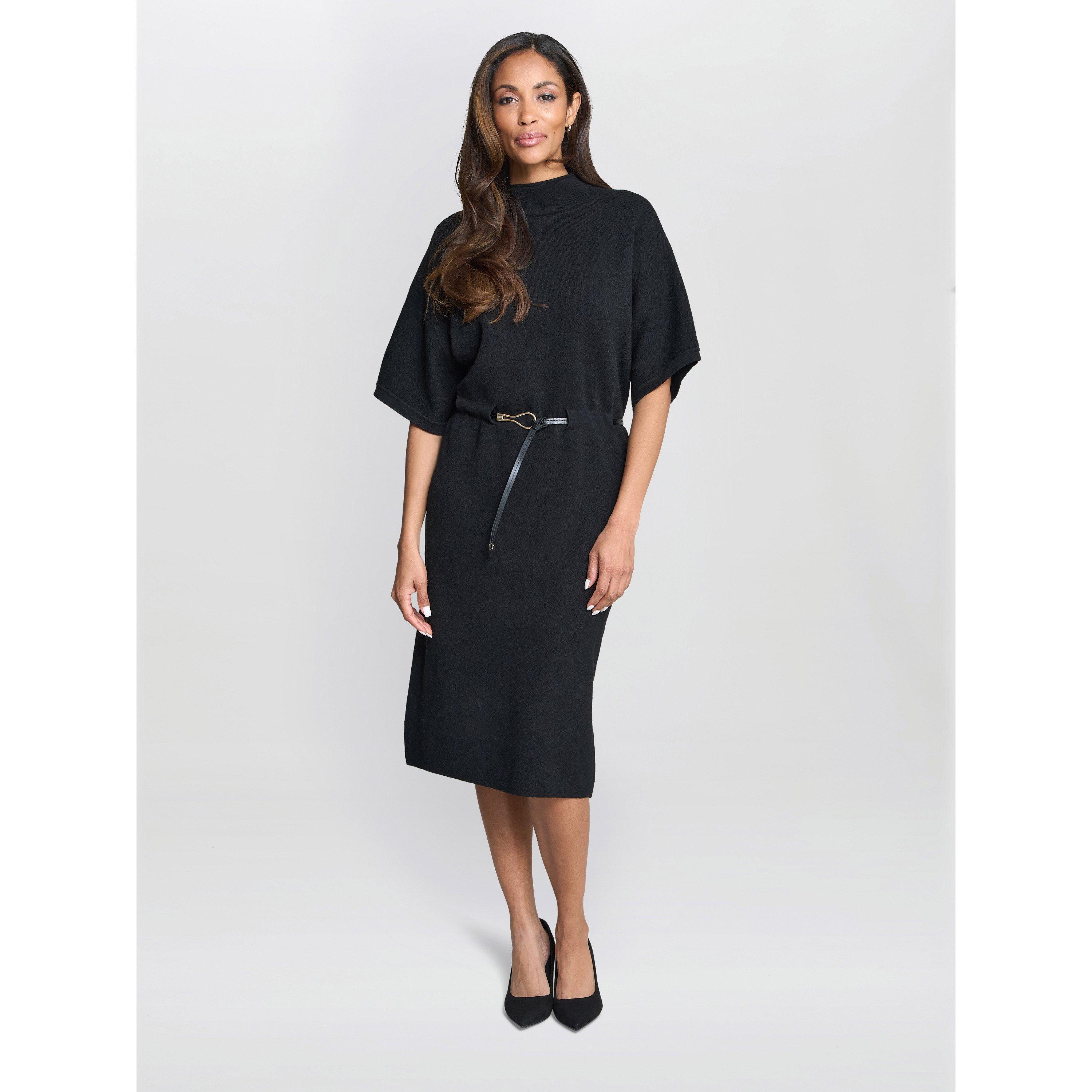 Black - Gina Bacconi - Alaura Belted Knit Midi Dress - 2