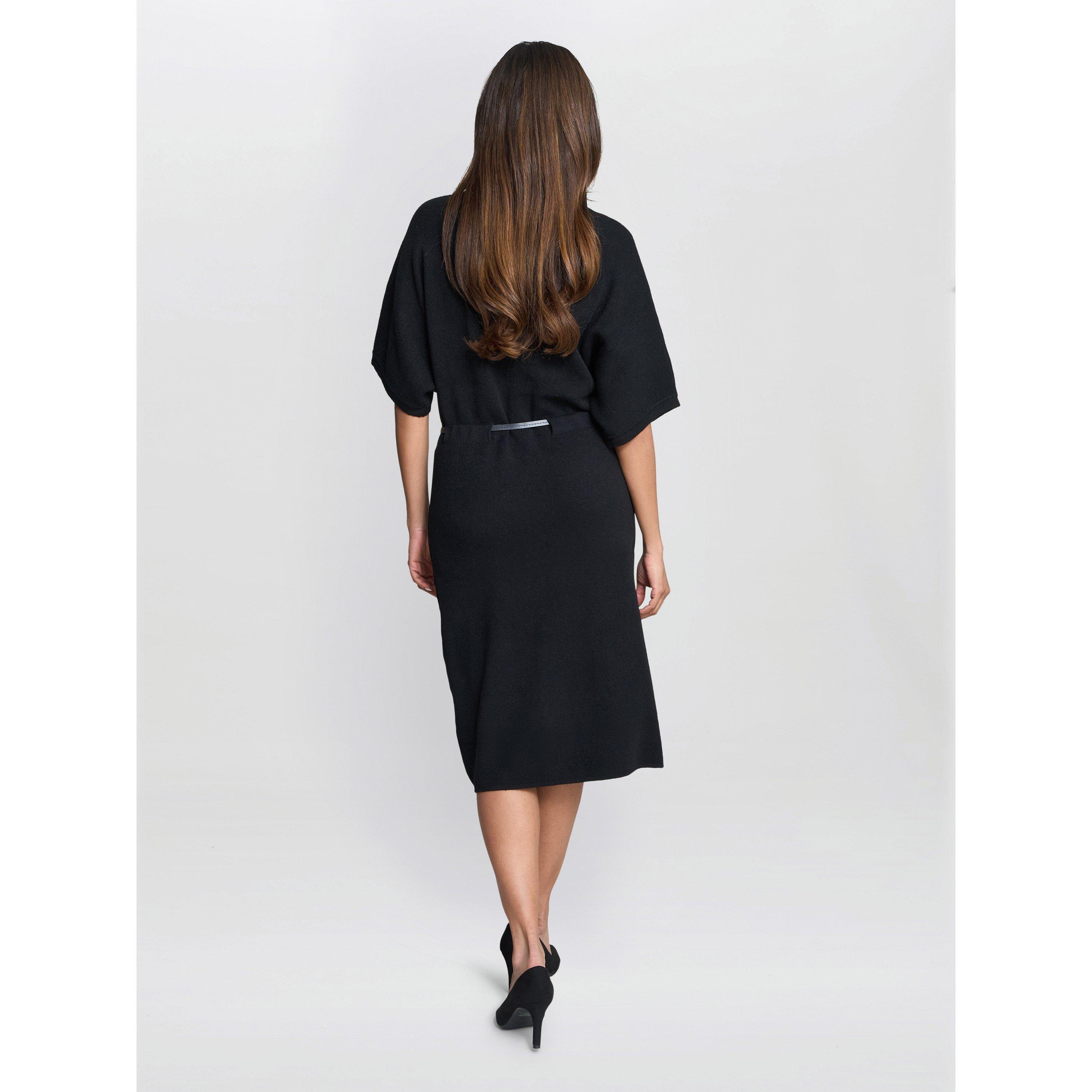 Black - Gina Bacconi - Alaura Belted Knit Midi Dress - 3