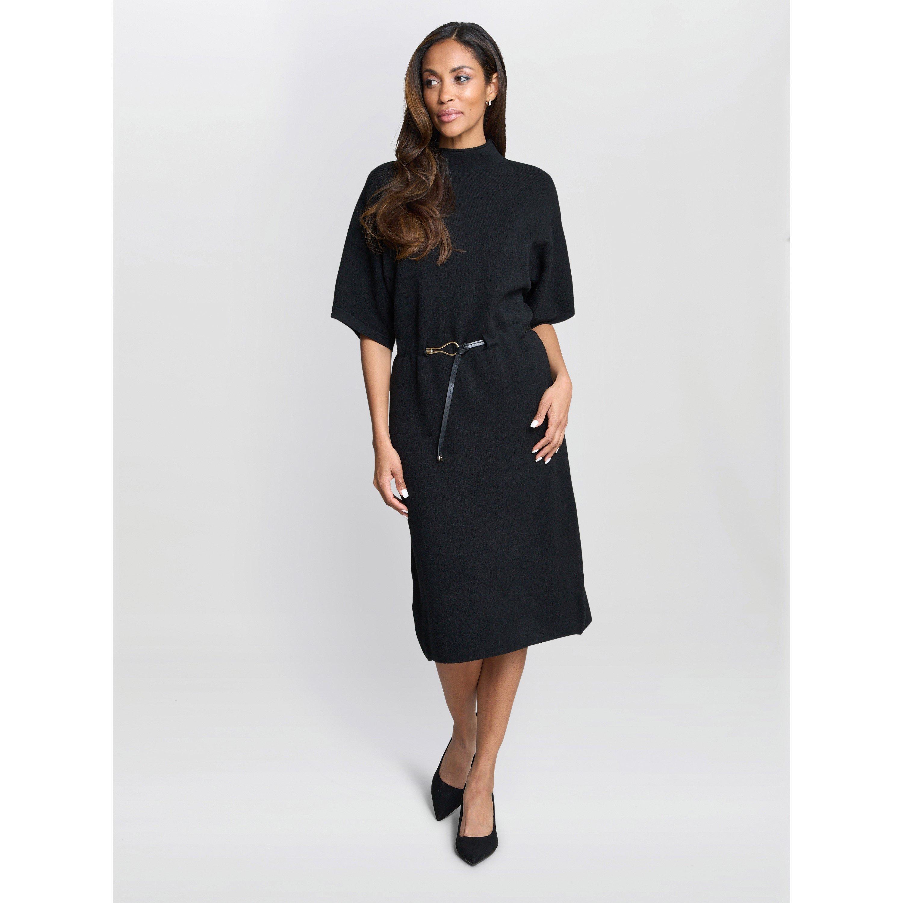 Black - Gina Bacconi - Alaura Belted Knit Midi Dress - 4