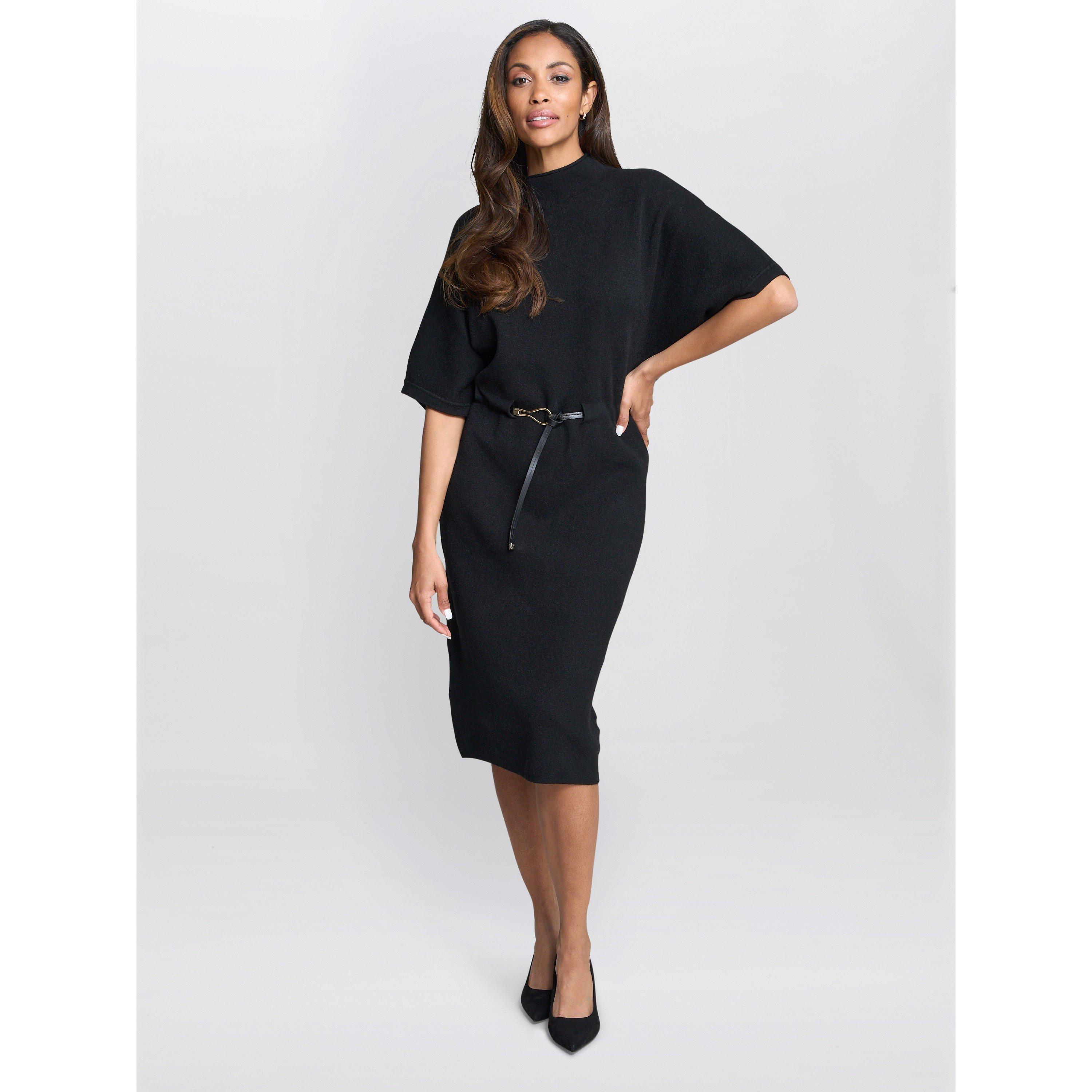 Black - Gina Bacconi - Alaura Belted Knit Midi Dress - 6