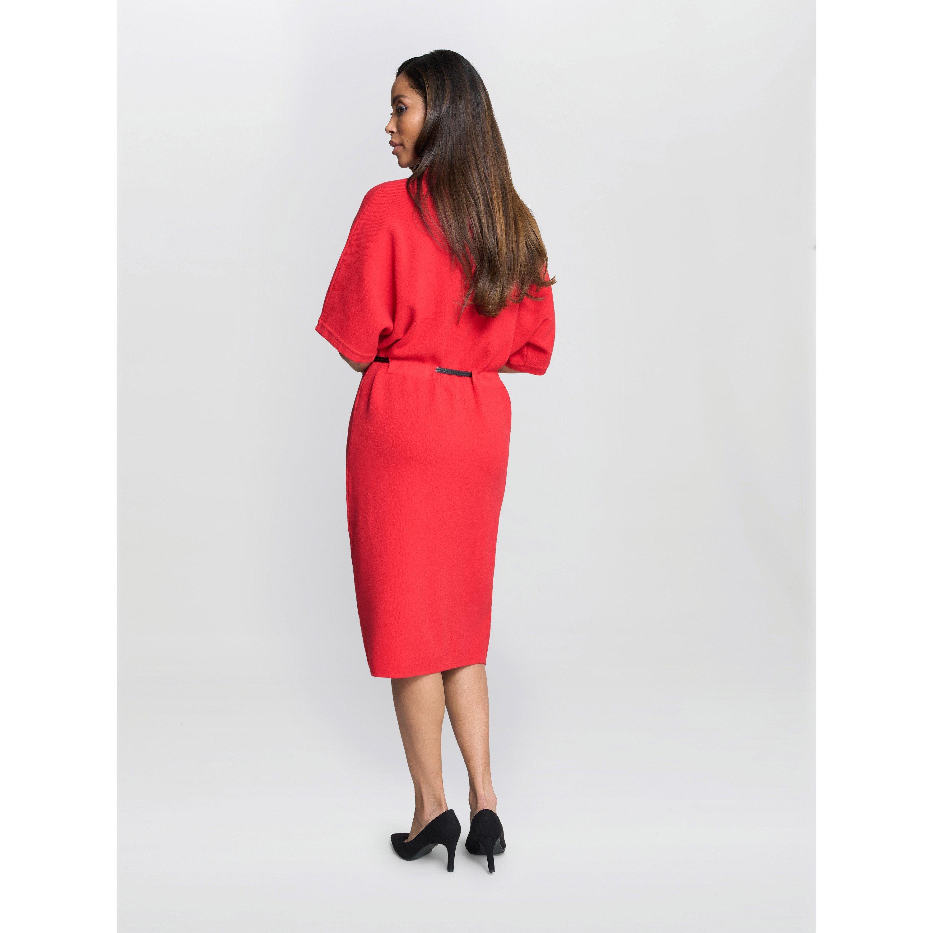 Red - Gina Bacconi - Alaura Belted Knit Midi Dress - 3
