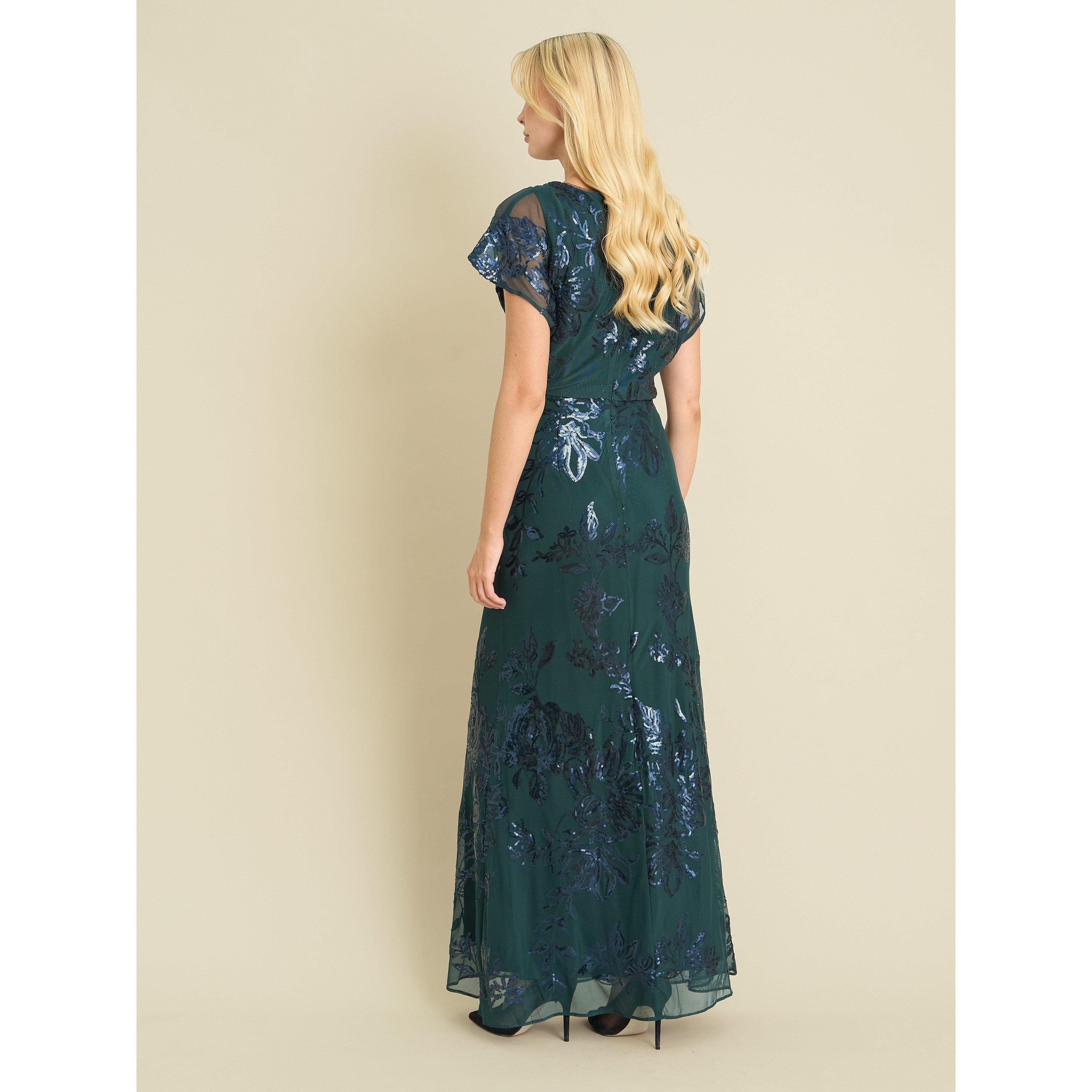 Green - Gina Bacconi - Sandi Floral Embroidered Maxi Dress - 2
