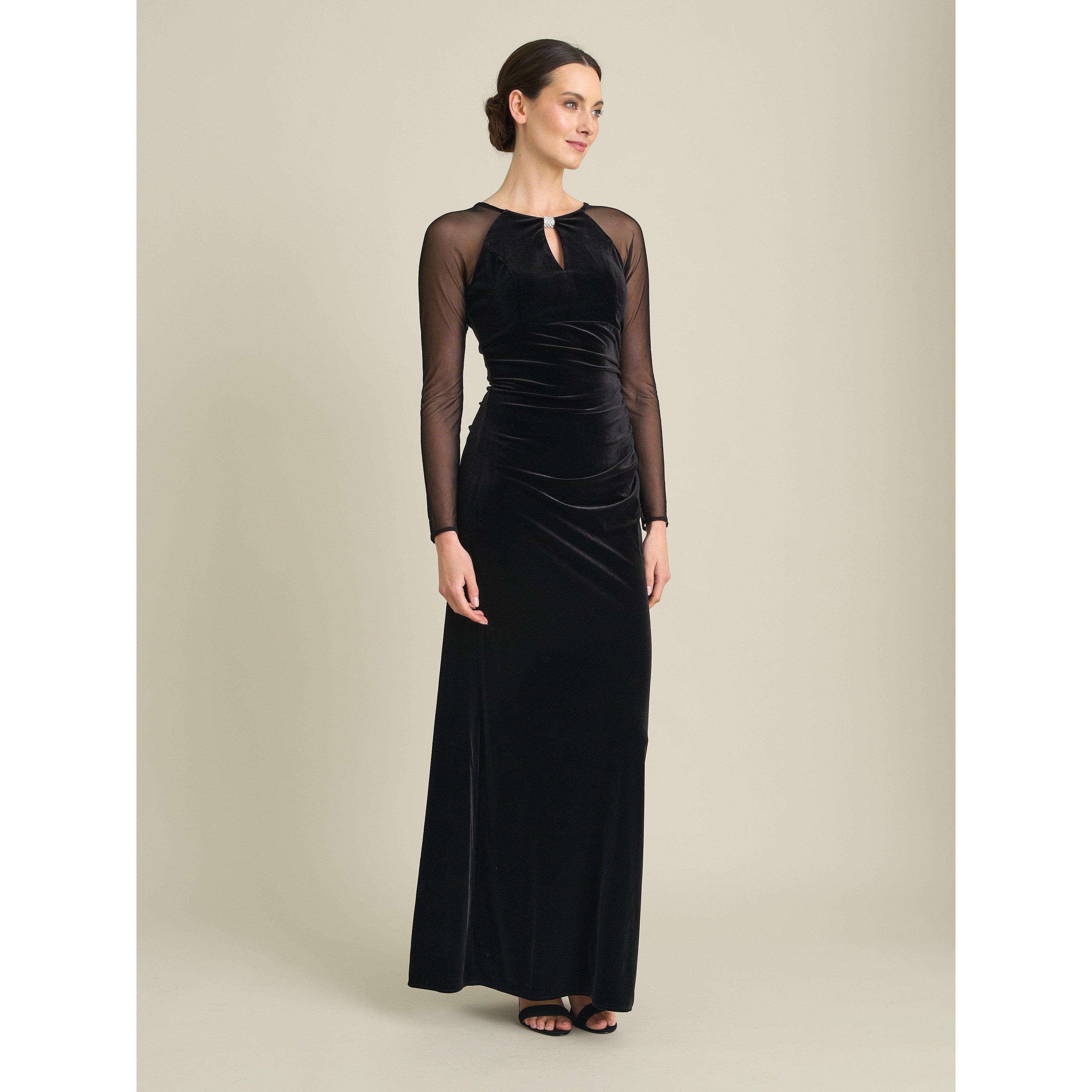 Black - Gina Bacconi - Sheridan Velvet Maxi Dress With Sheer Sleeves - 1