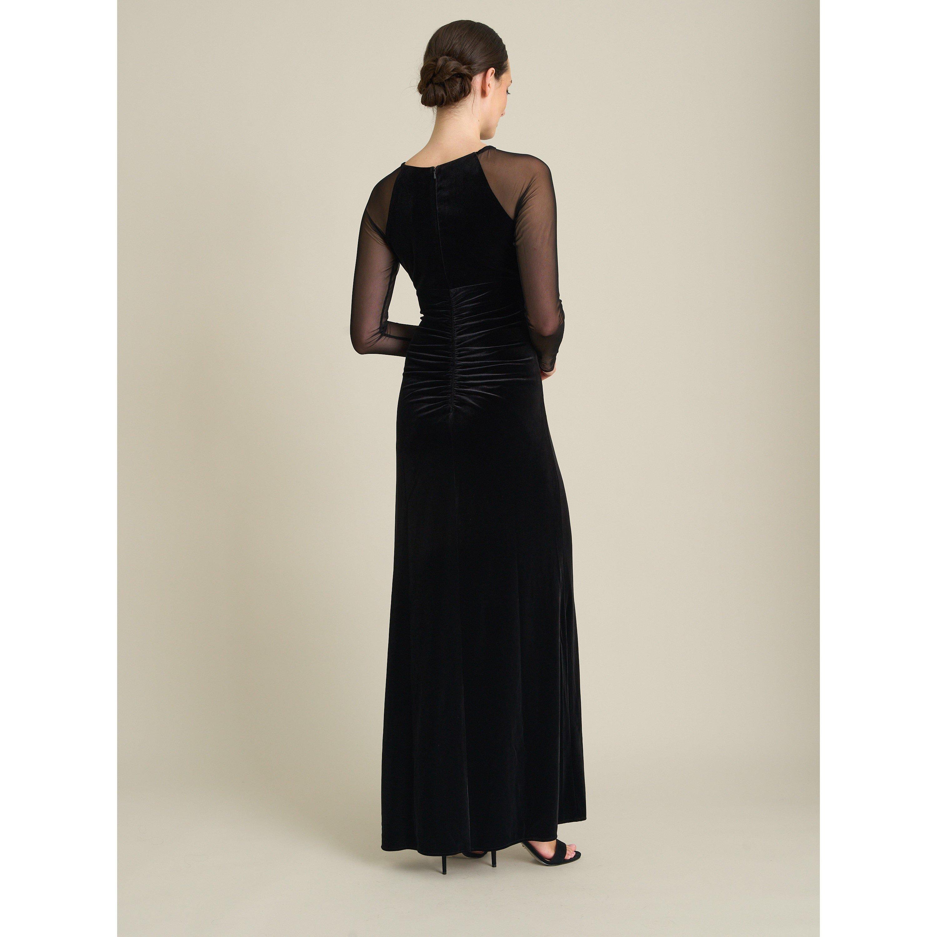 Black - Gina Bacconi - Sheridan Velvet Maxi Dress With Sheer Sleeves - 2
