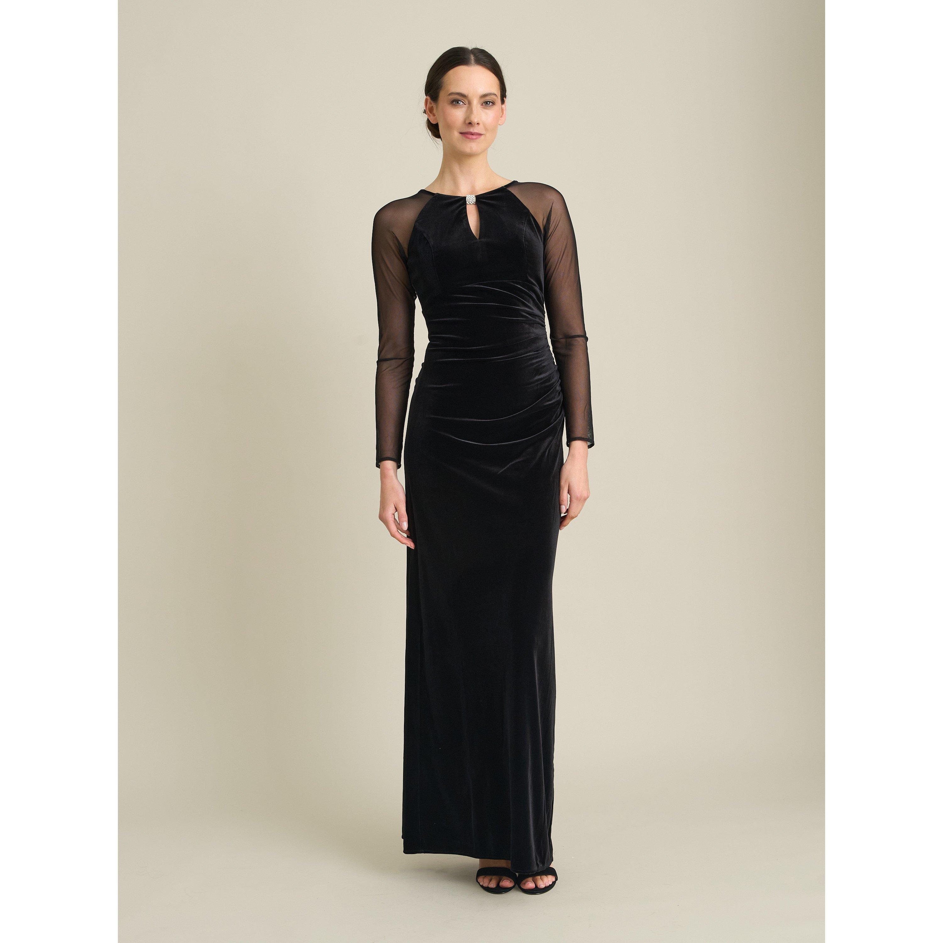 Black - Gina Bacconi - Sheridan Velvet Maxi Dress With Sheer Sleeves - 3